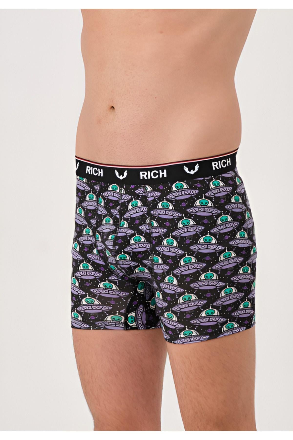 Erkek Likralı Desenli ve Düz 3'lü Boxer Paketi