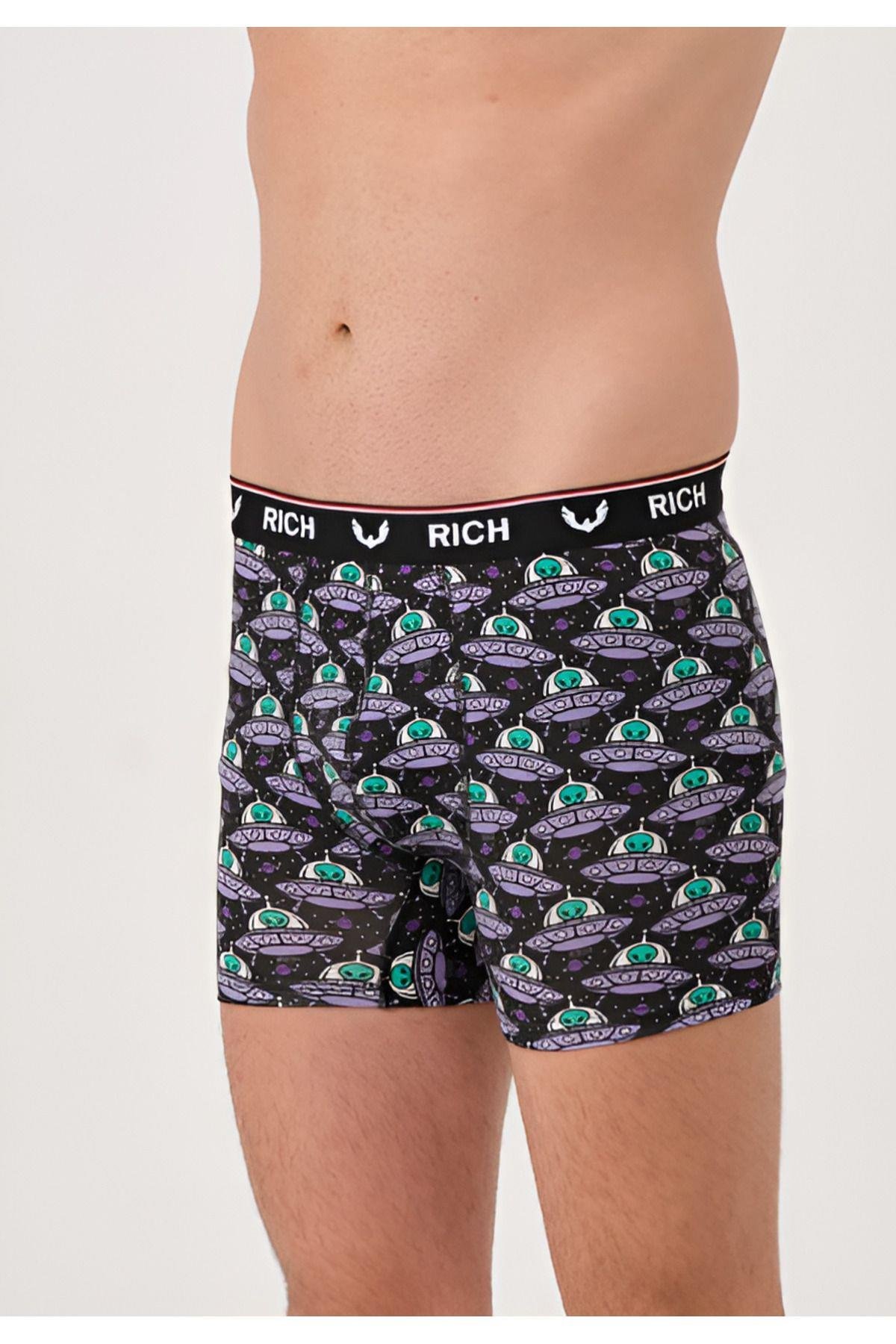 Erkek Likralı Desenli ve Düz 3'lü Boxer Paketi
