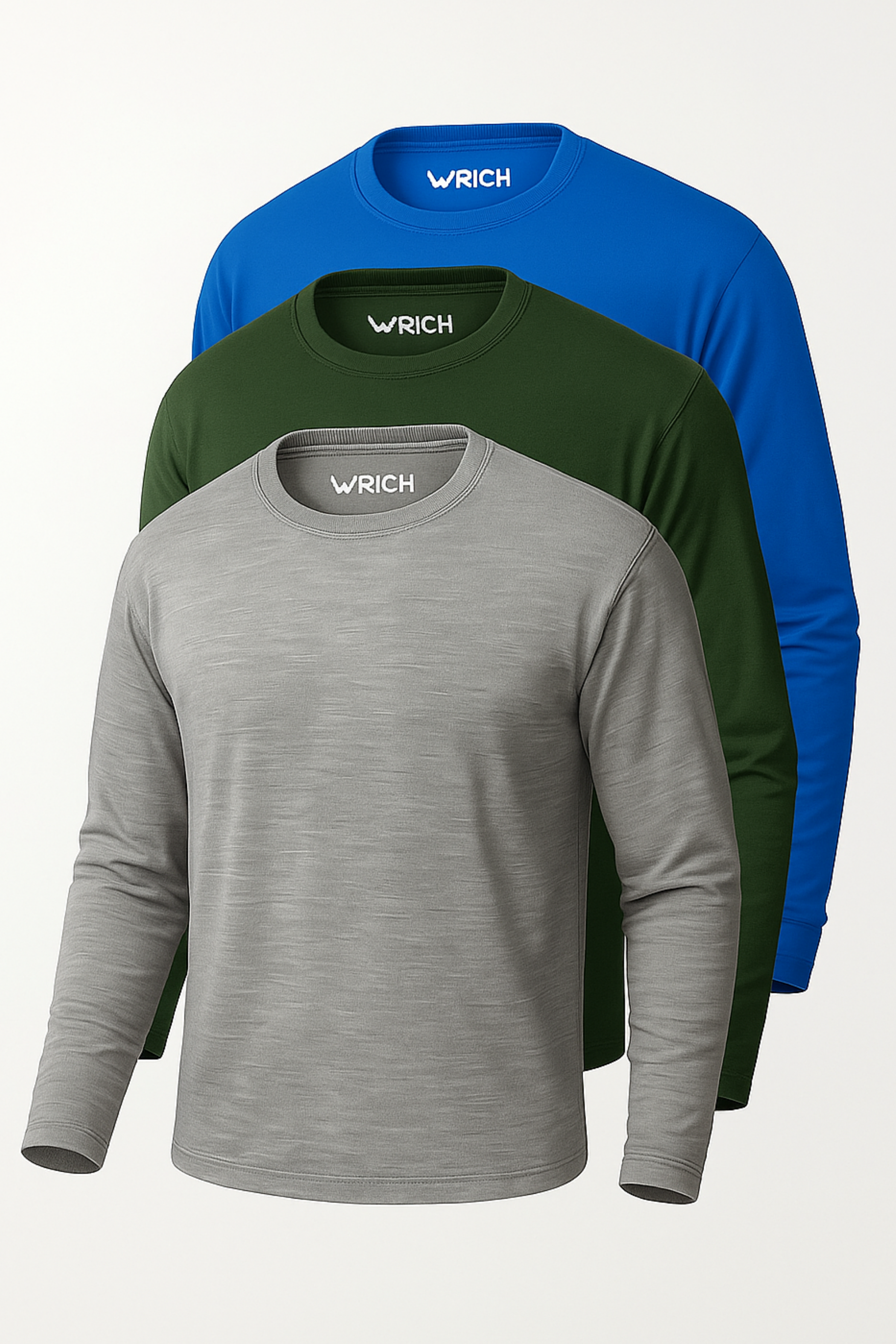 Erkek Mavi-Haki-Grimelanj 3'lü Paket Basic Uzun Kollu Sporcu Body