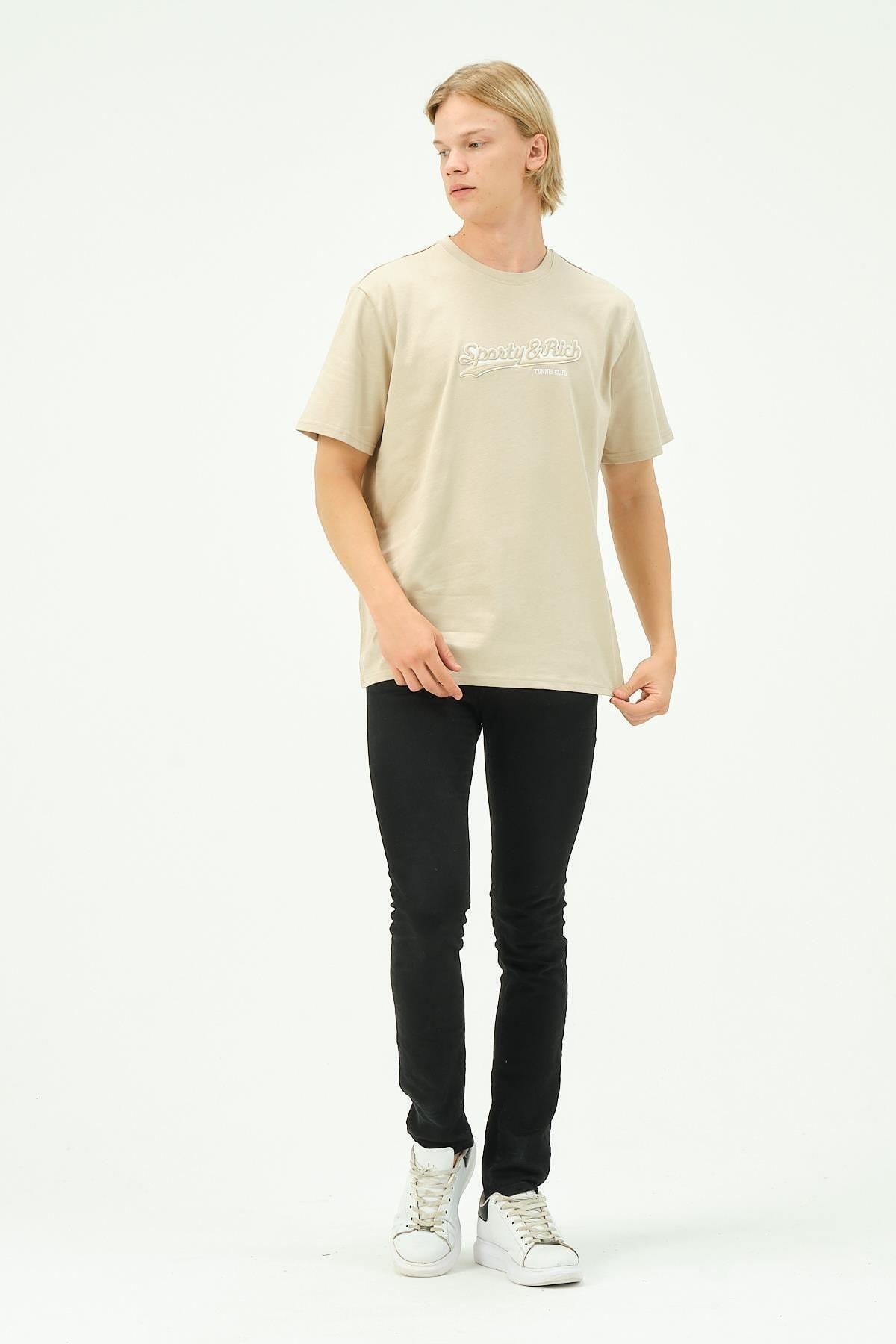 Erkek Nakış Baskılı Spor Oversize Tişört tshirt