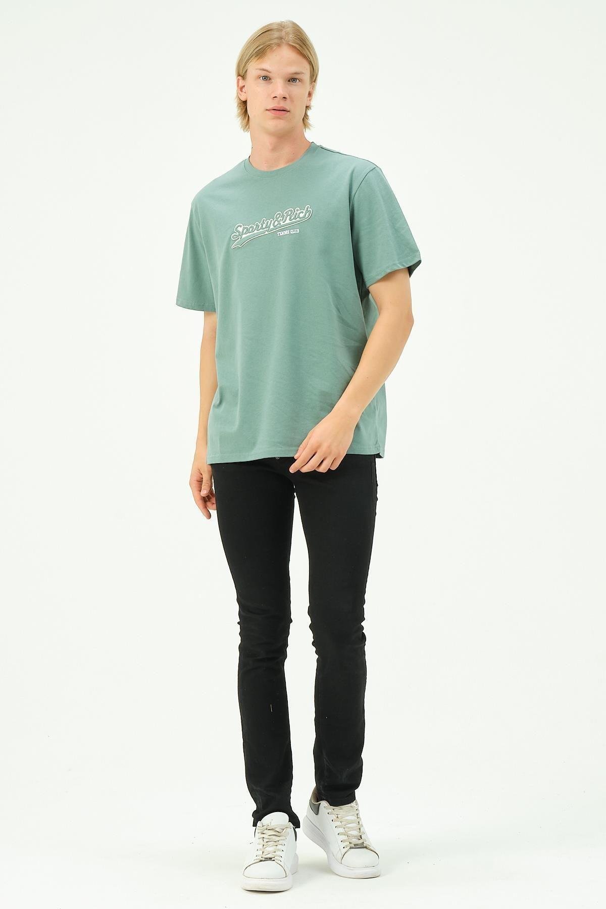 Erkek Nakış Baskılı Spor Oversize Tişört tshirt