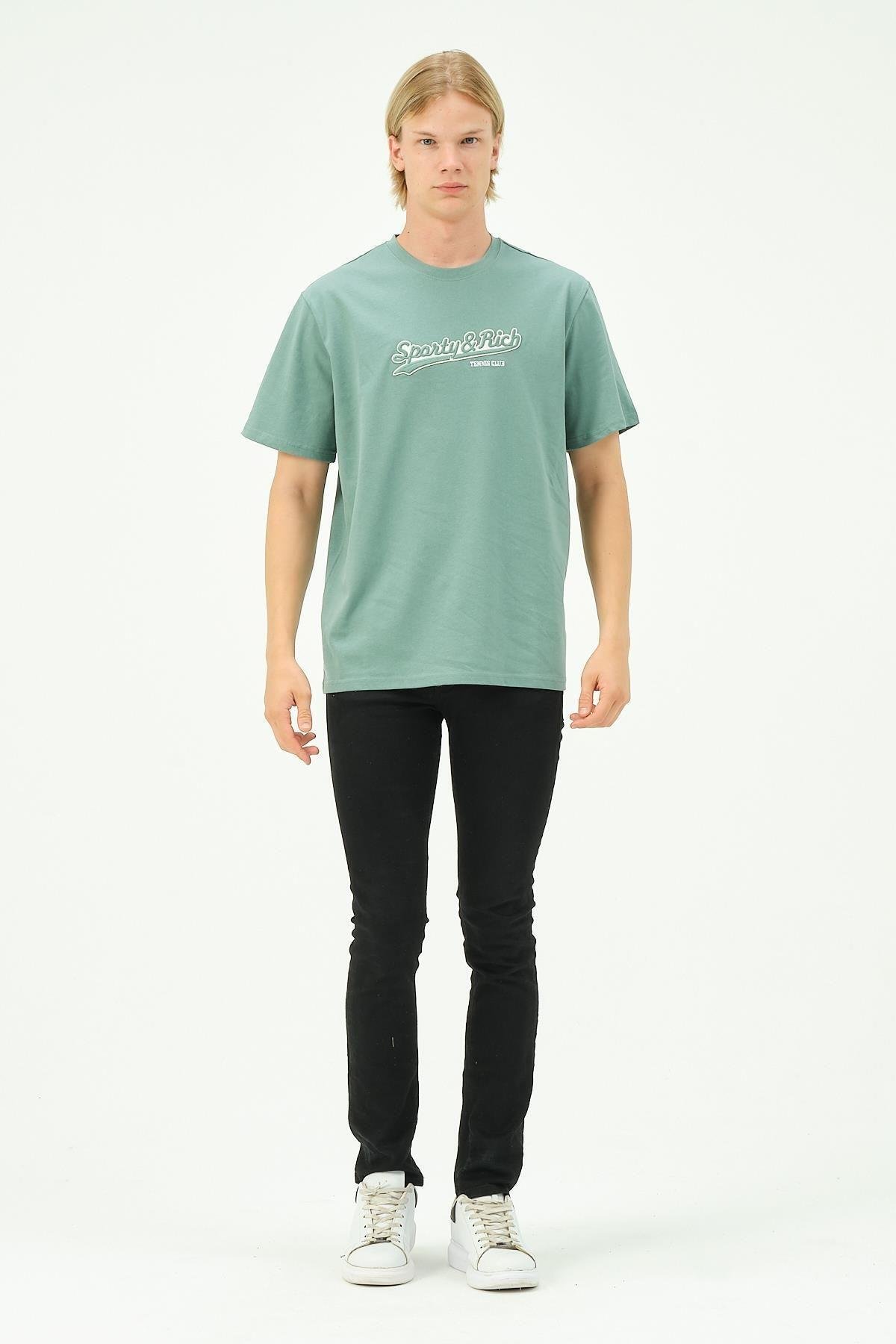 Erkek Nakış Baskılı Spor Oversize Tişört tshirt