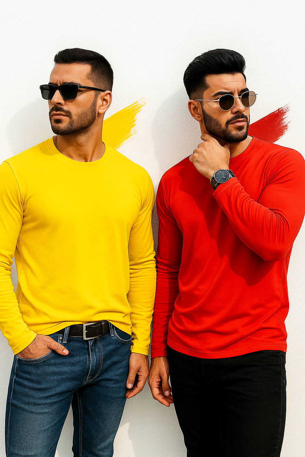 Erkek Sarı-Kırmızı 2'li Paket Basic Uzun Kollu Sporcu Body