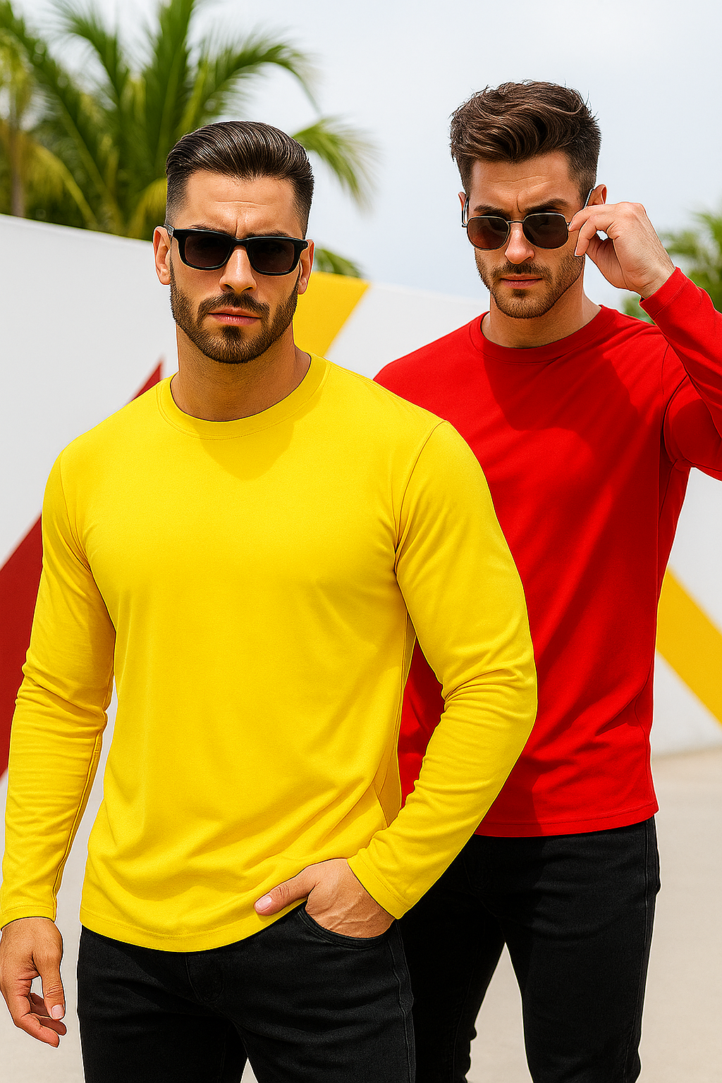 Erkek Sarı-Kırmızı 2'li Paket Basic Uzun Kollu Sporcu Body