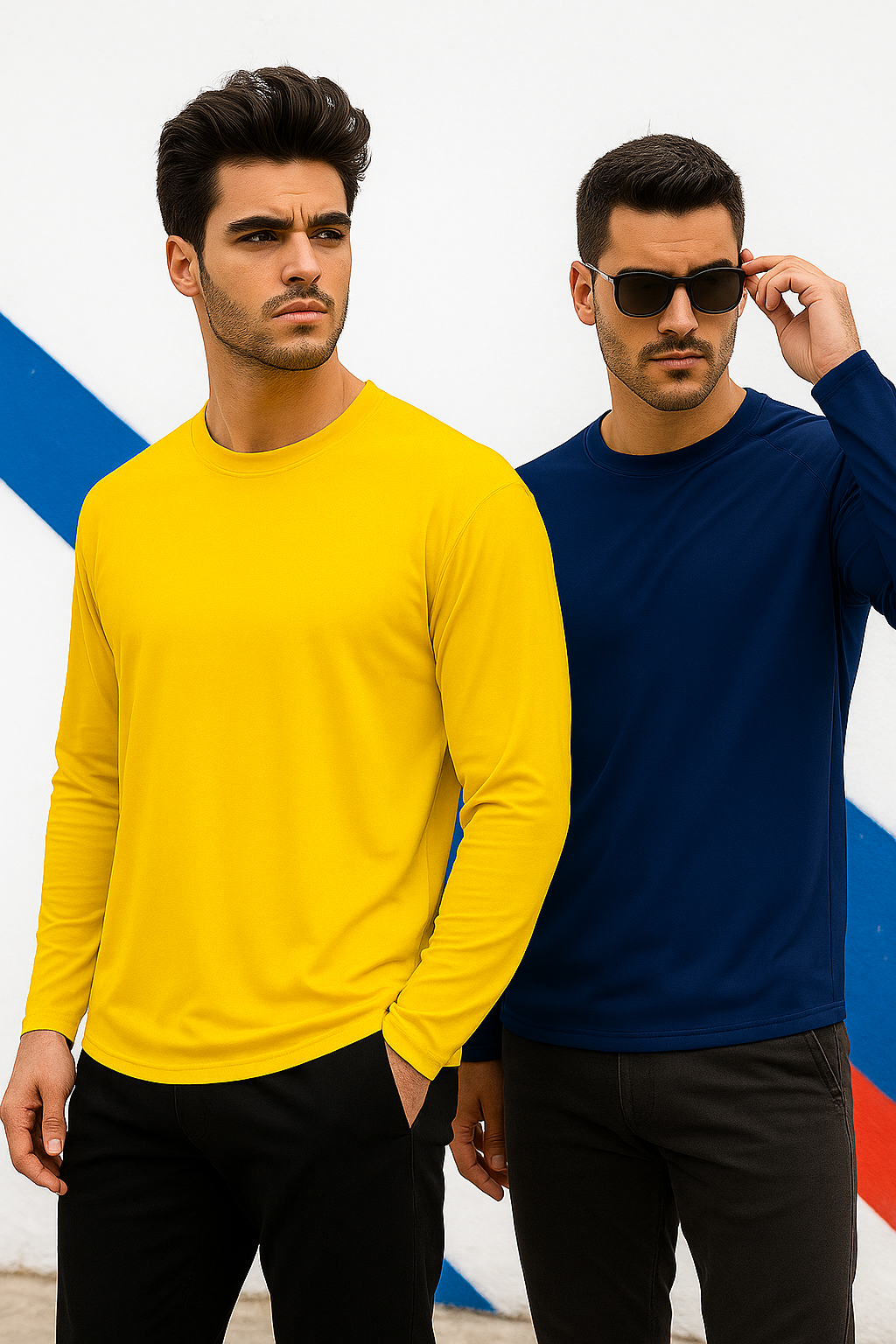 Erkek Sarı-Lacivert 2'li Paket Basic Uzun Kollu Sporcu Body