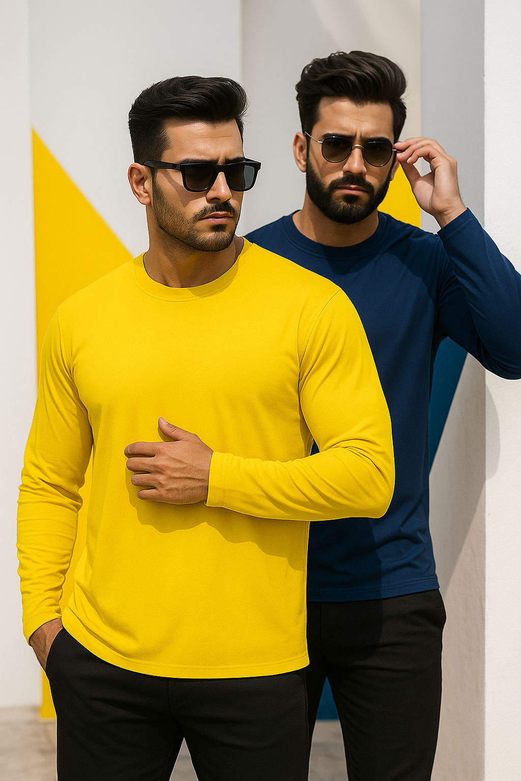 Erkek Sarı-Lacivert 2'li Paket Basic Uzun Kollu Sporcu Body
