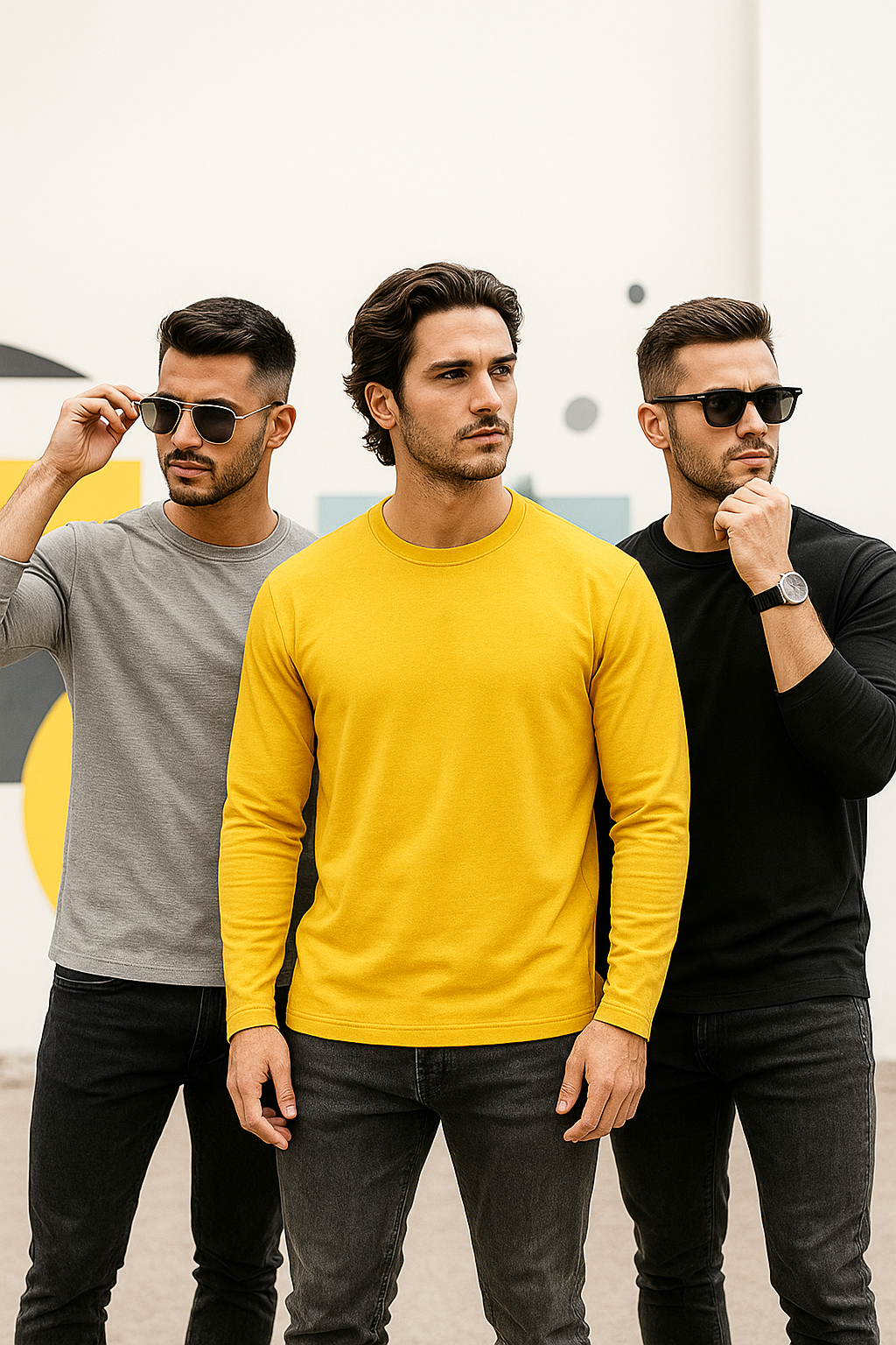Erkek Sarı-Siyah-Grimelanj 3'lü Paket Basic Uzun Kollu Sporcu Body