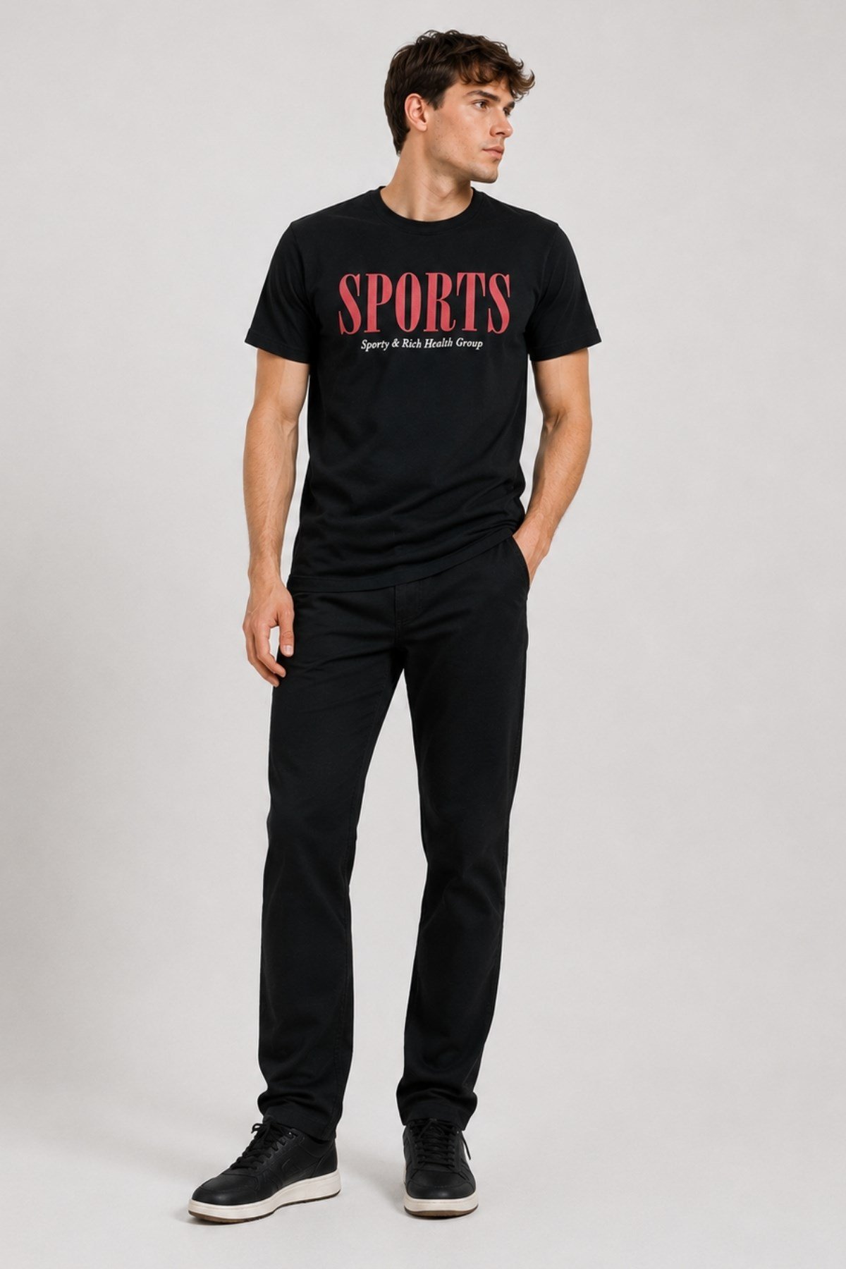 Erkek Siyah Basic T-shirt Baskılı Slim Fit %100 Pamuk Tişört