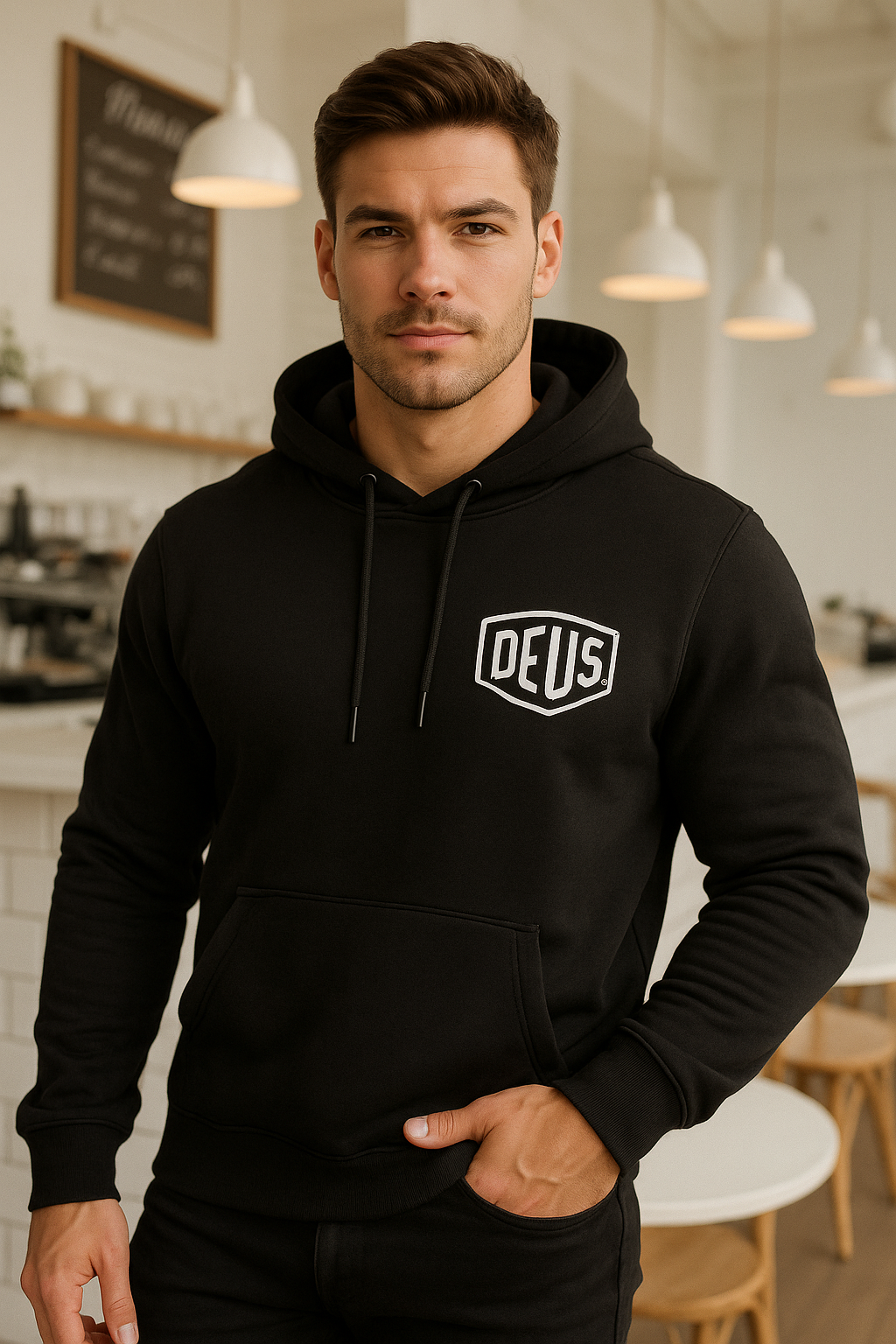 Erkek Siyah Baskılı Kapüşonlu Sweatshirt