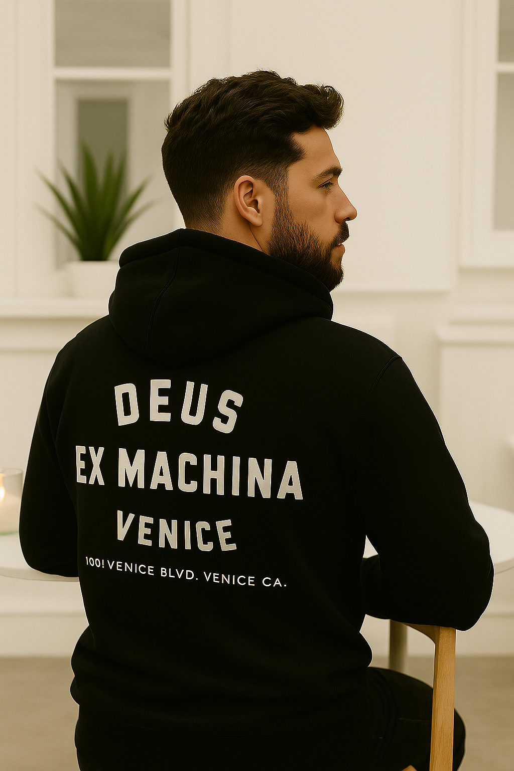 Erkek Siyah Baskılı Kapüşonlu Sweatshirt