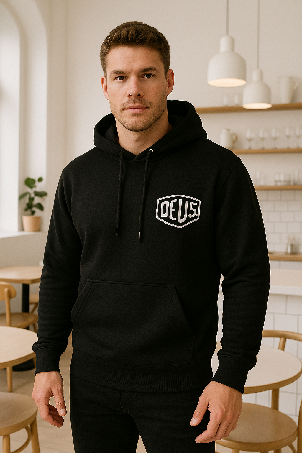 Erkek Siyah Baskılı Kapüşonlu Sweatshirt