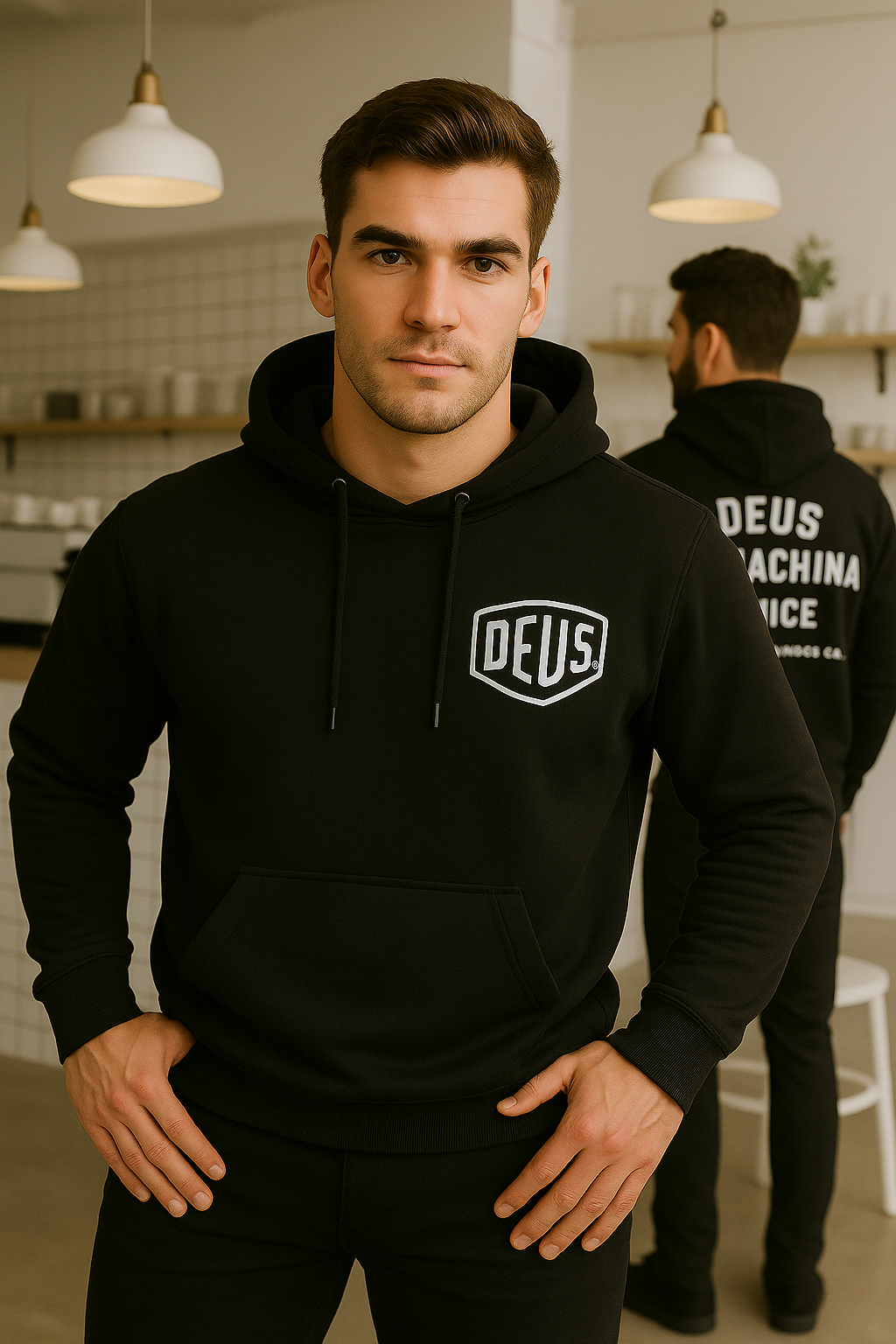 Erkek Siyah Baskılı Kapüşonlu Sweatshirt