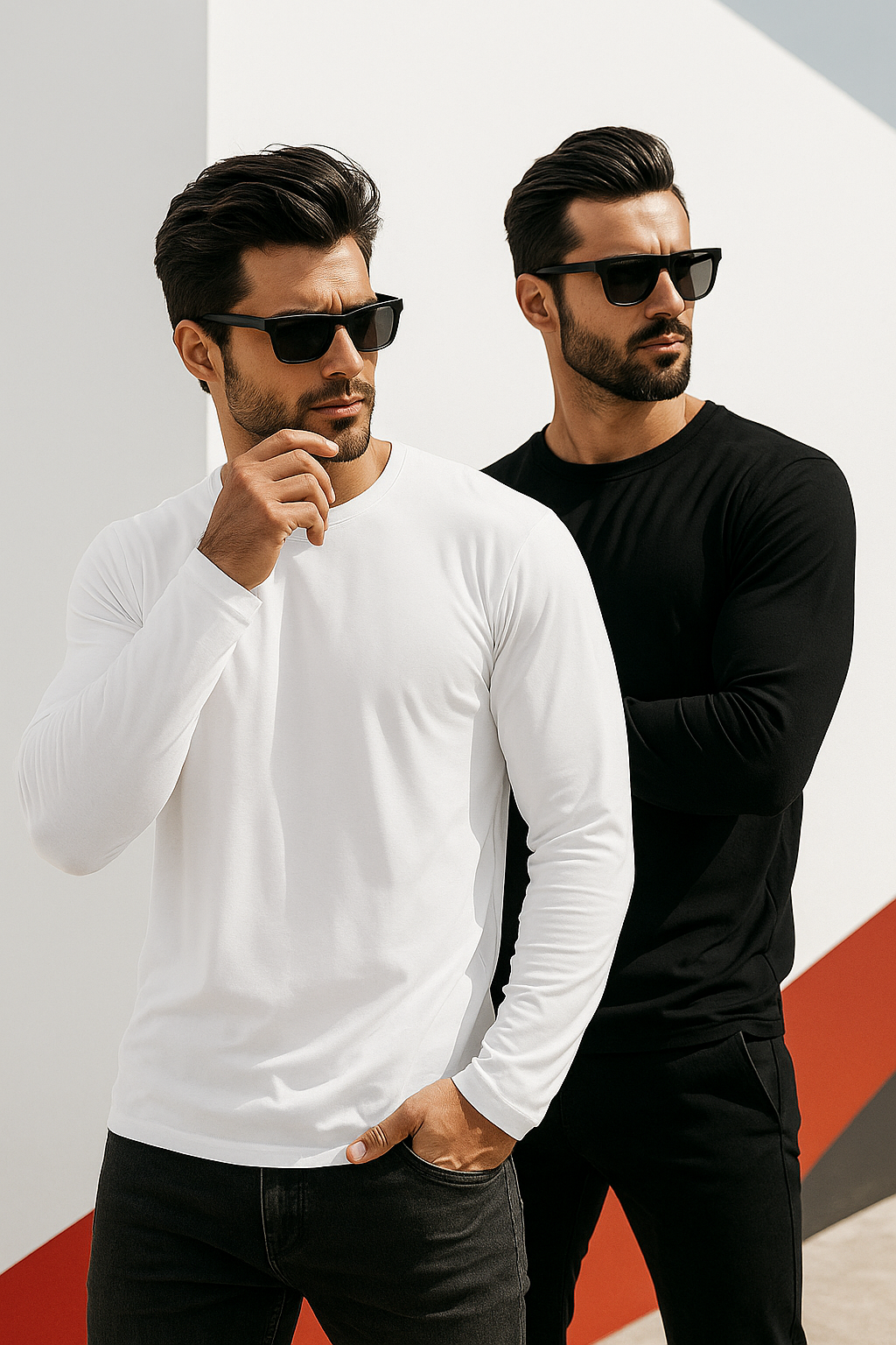 Erkek Siyah-Beyaz 2'li Paket Basic Uzun Kollu Sporcu Body