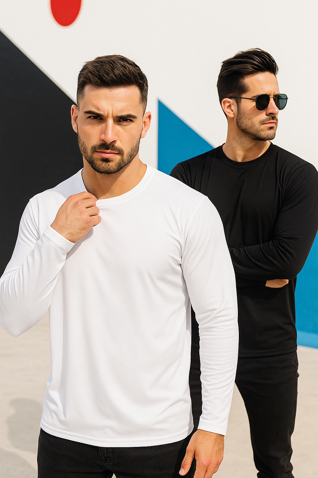 Erkek Siyah-Beyaz 2'li Paket Basic Uzun Kollu Sporcu Body