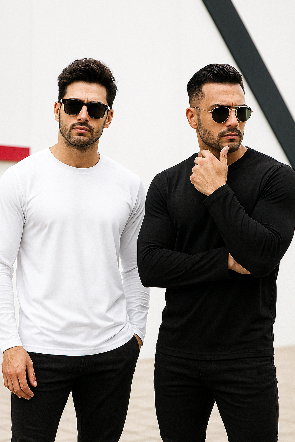 Erkek Siyah-Beyaz 2'li Paket Basic Uzun Kollu Sporcu Body