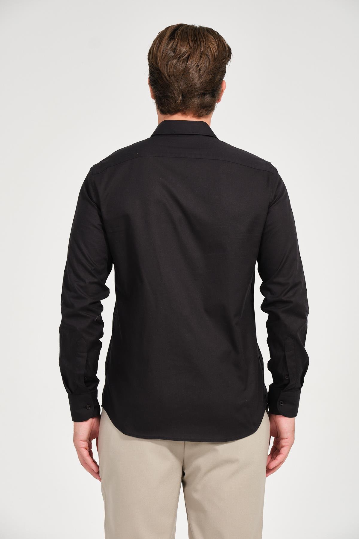 Erkek Siyah Comfort Fit Uzun Kollu Gömlek