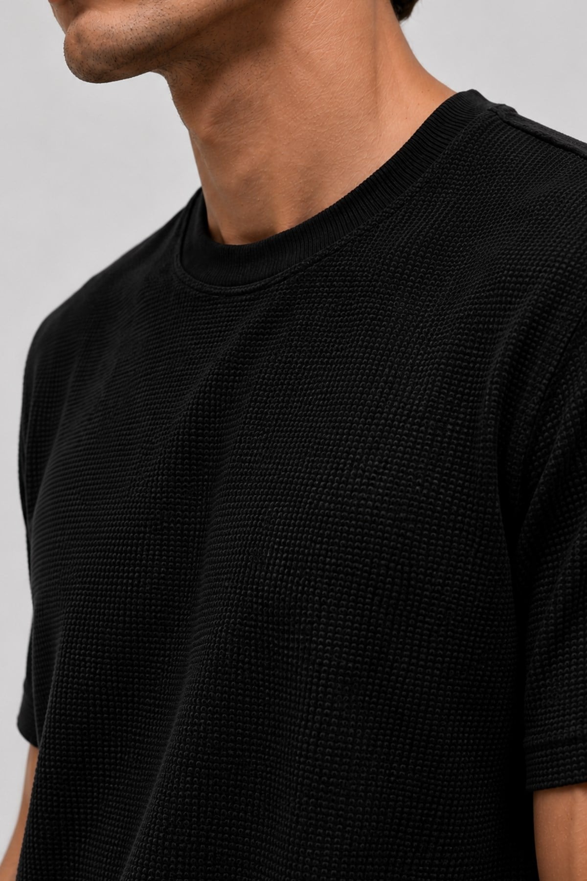 Erkek Siyah Jakarlı İnterlock Kumaş Basic T-shirt