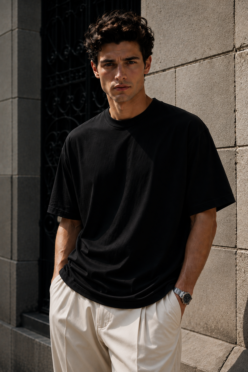 Erkek Siyah Merserize İnterlok Kumaş Oversize T-Shirt