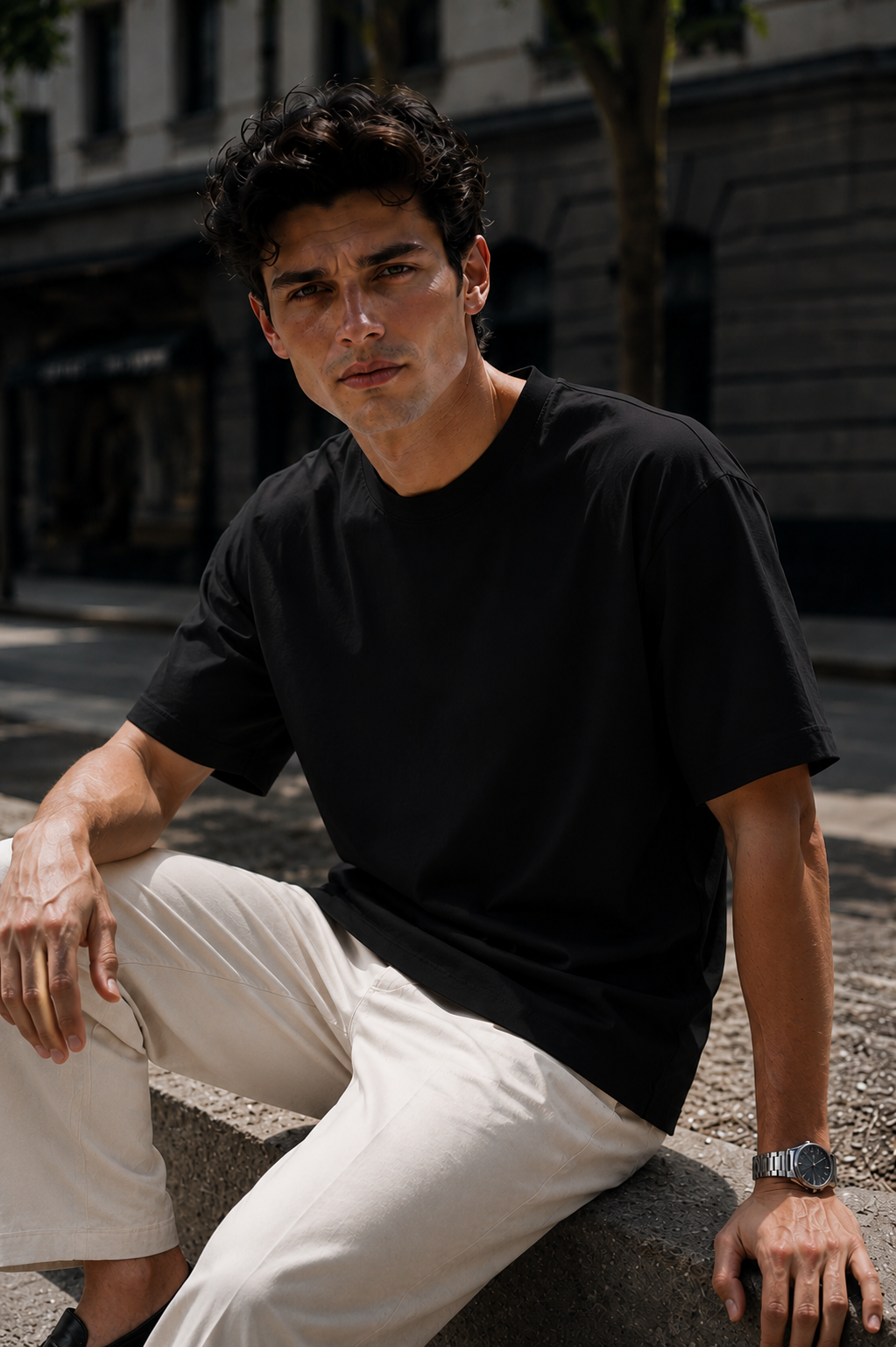 Erkek Siyah Merserize İnterlok Kumaş Oversize T-Shirt