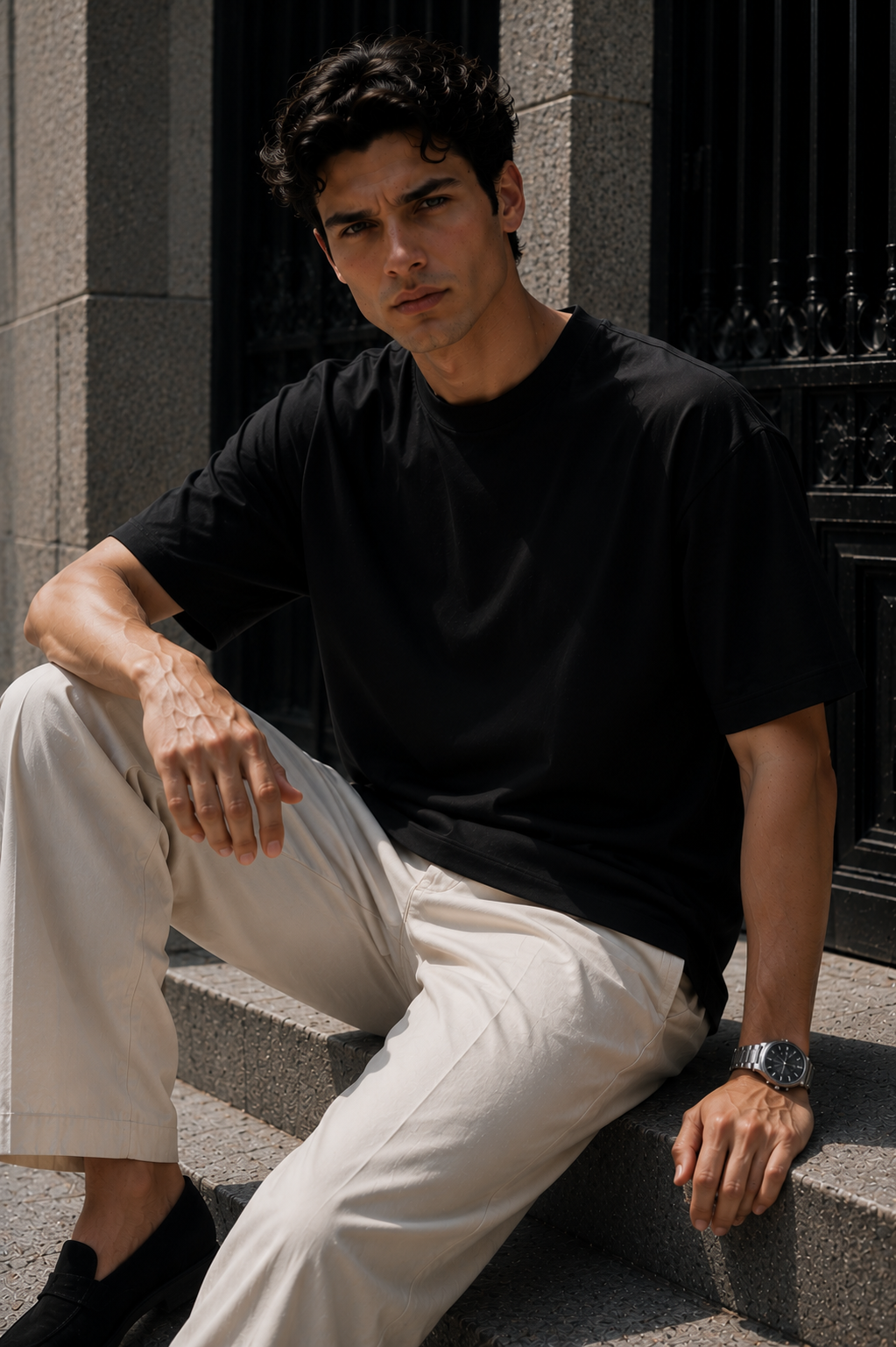 Erkek Siyah Merserize İnterlok Kumaş Oversize T-Shirt