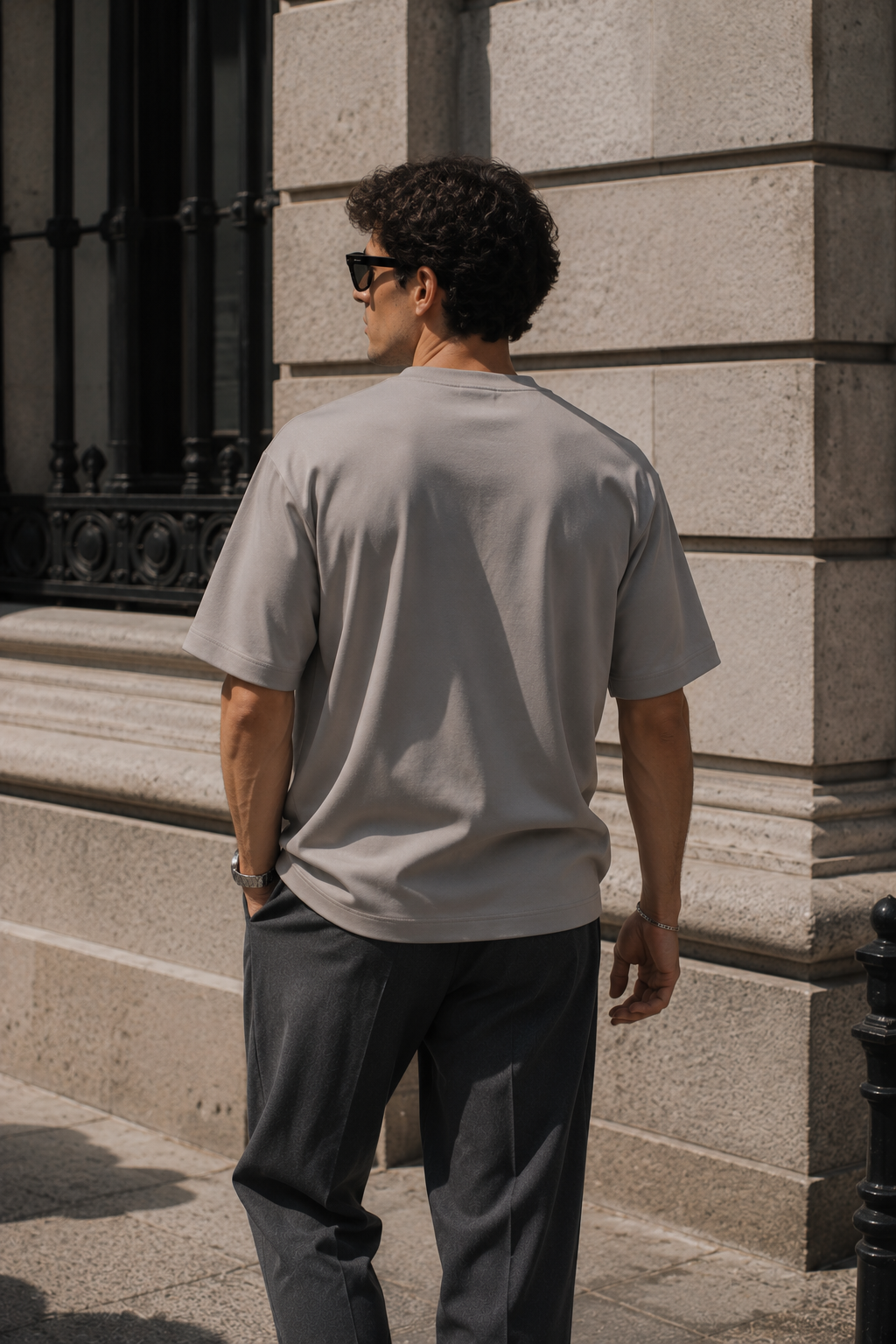 Erkek Taş Rengi Merserize İnterlok Kumaş Oversize T-Shirt