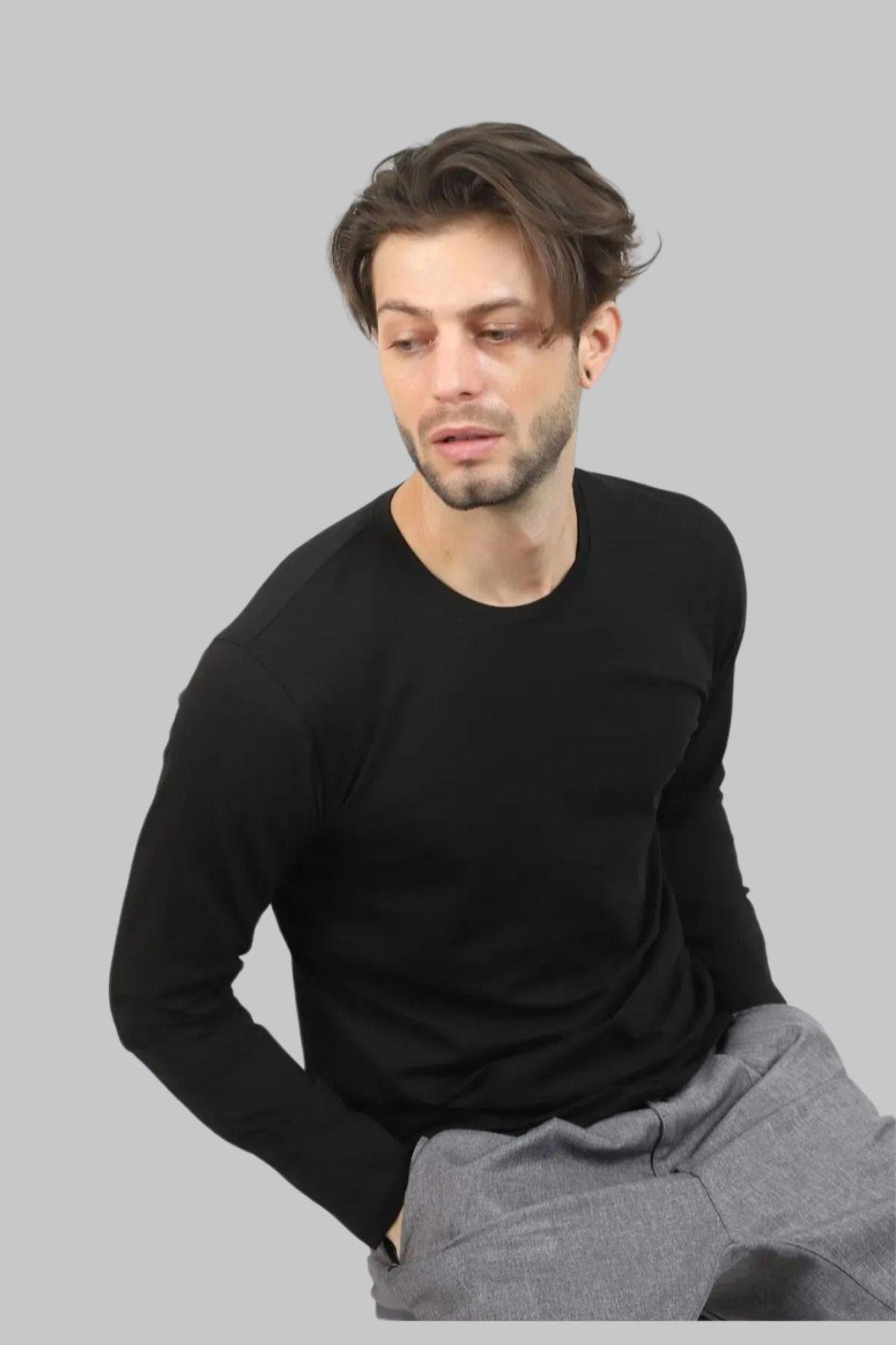 Erkek Uzun Kollu %100 Pamuk Elasten Dar Kesim Badi