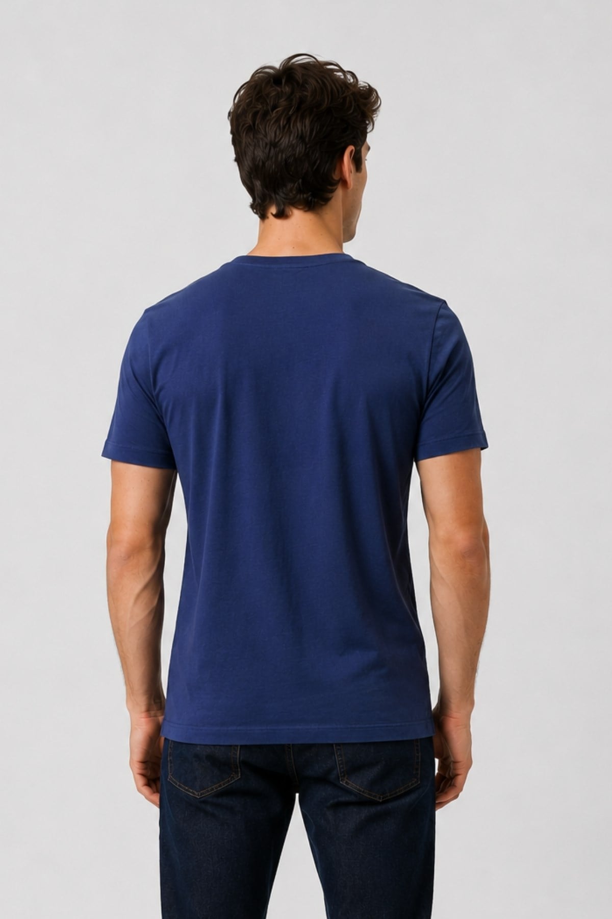 Erkek V Yaka %100 Pamuk Kısa Kollu Lacivert T-shirt Basic Erkek Tişört
