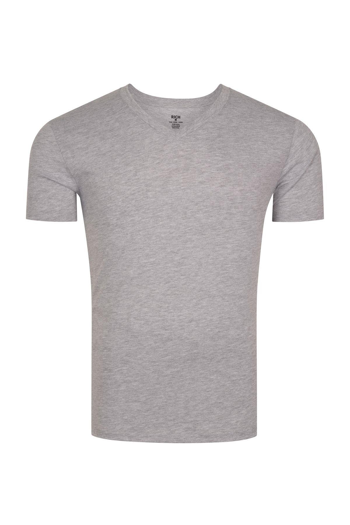 Erkek V Yaka 4'lü Paket Basic Kısa Kollu T-Shirt