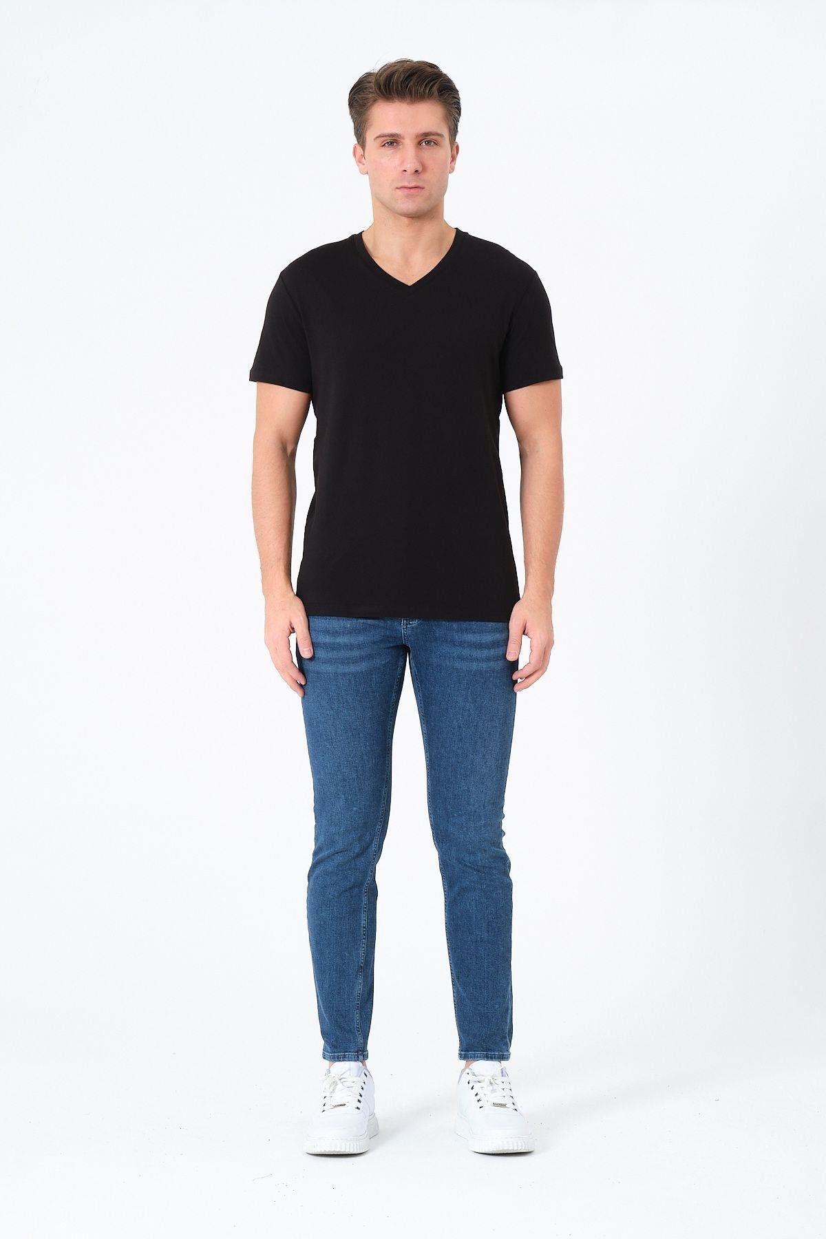 Erkek V Yaka 4'lü Paket Basic Kısa Kollu T-Shirt