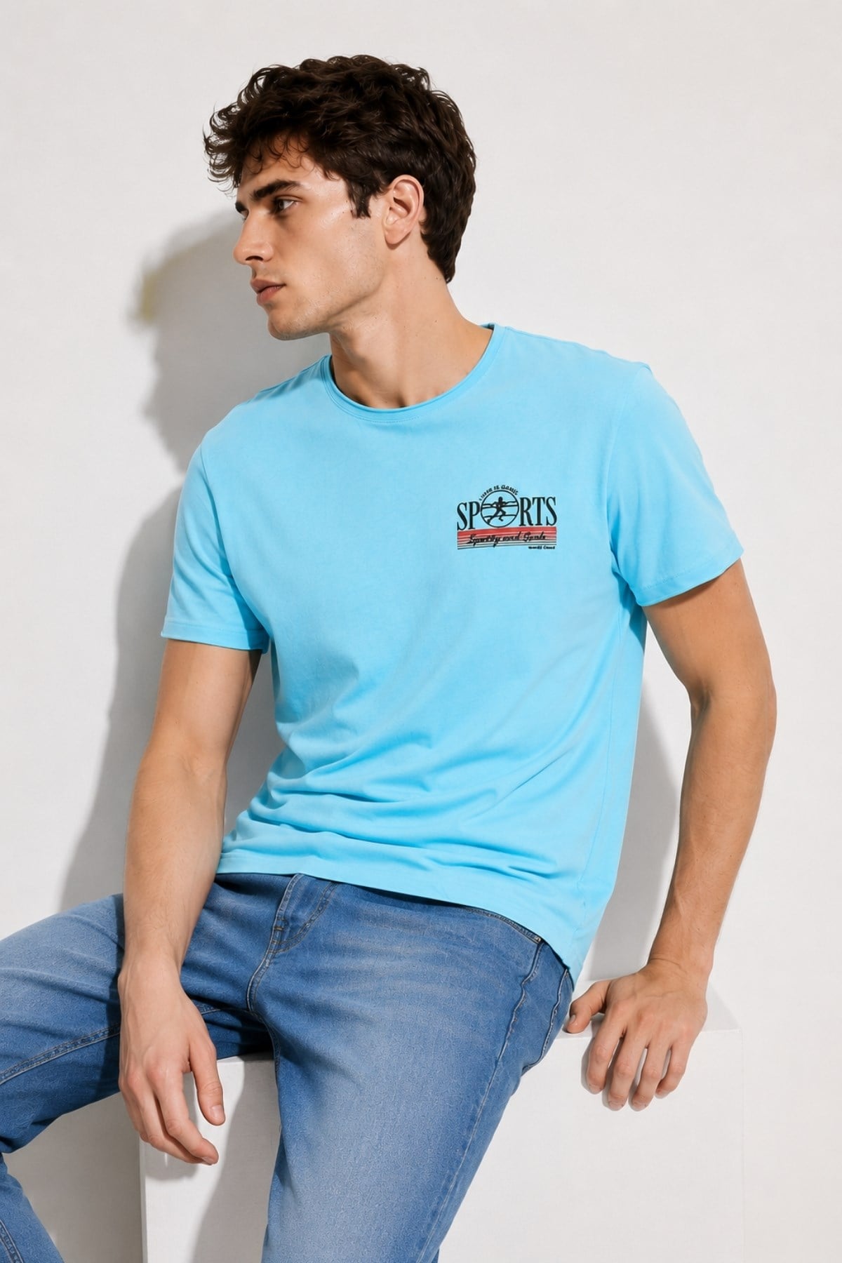 Erkek Yıkamalı Basic T-shirt Tişört %100 Pamuk Tişört