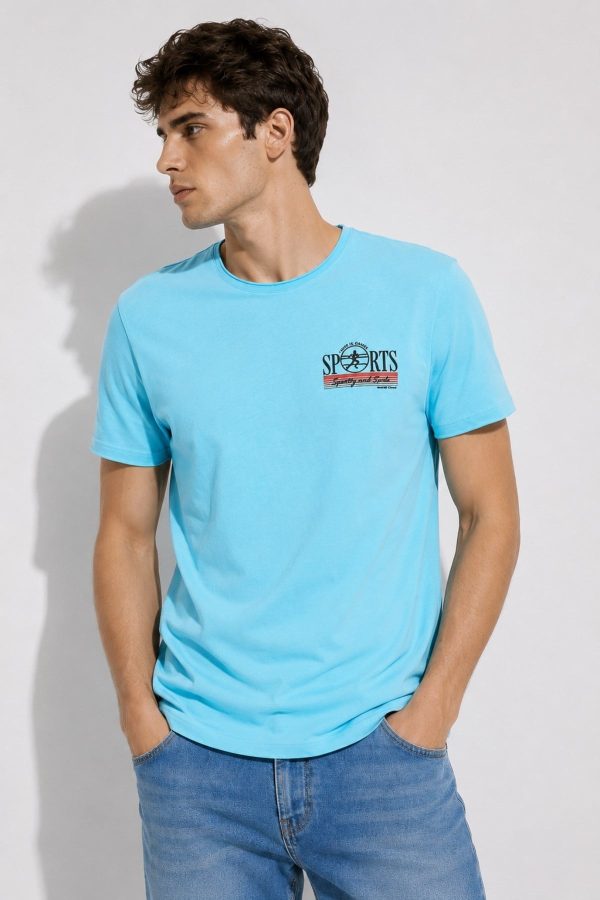 Erkek Yıkamalı Basic T-shirt Tişört %100 Pamuk Tişört
