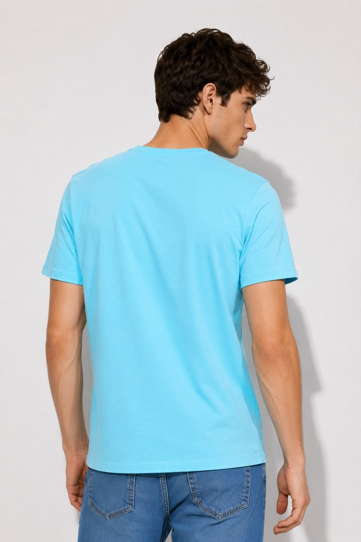 Erkek Yıkamalı Basic T-shirt Tişört %100 Pamuk Tişört