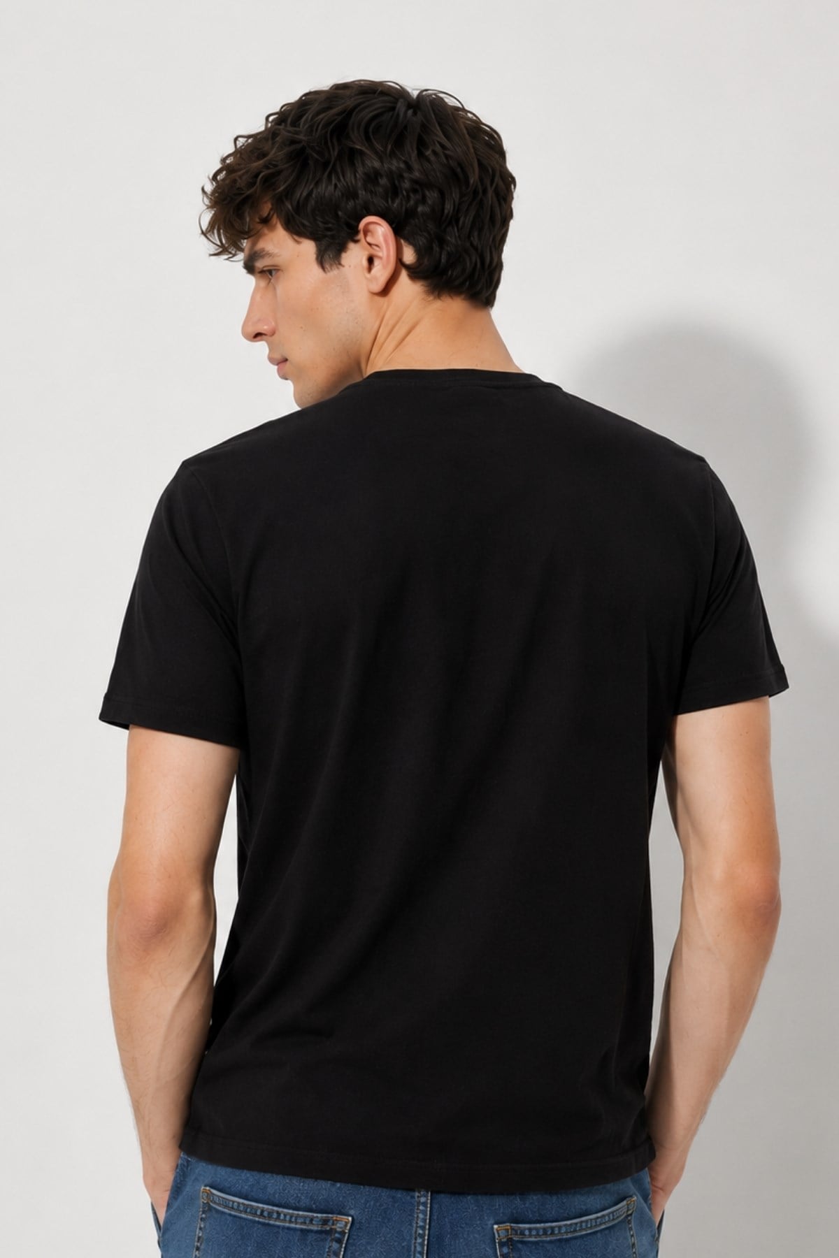Erkek Yıkamalı Basic T-shirt Tişört %100 Pamuk Tişört