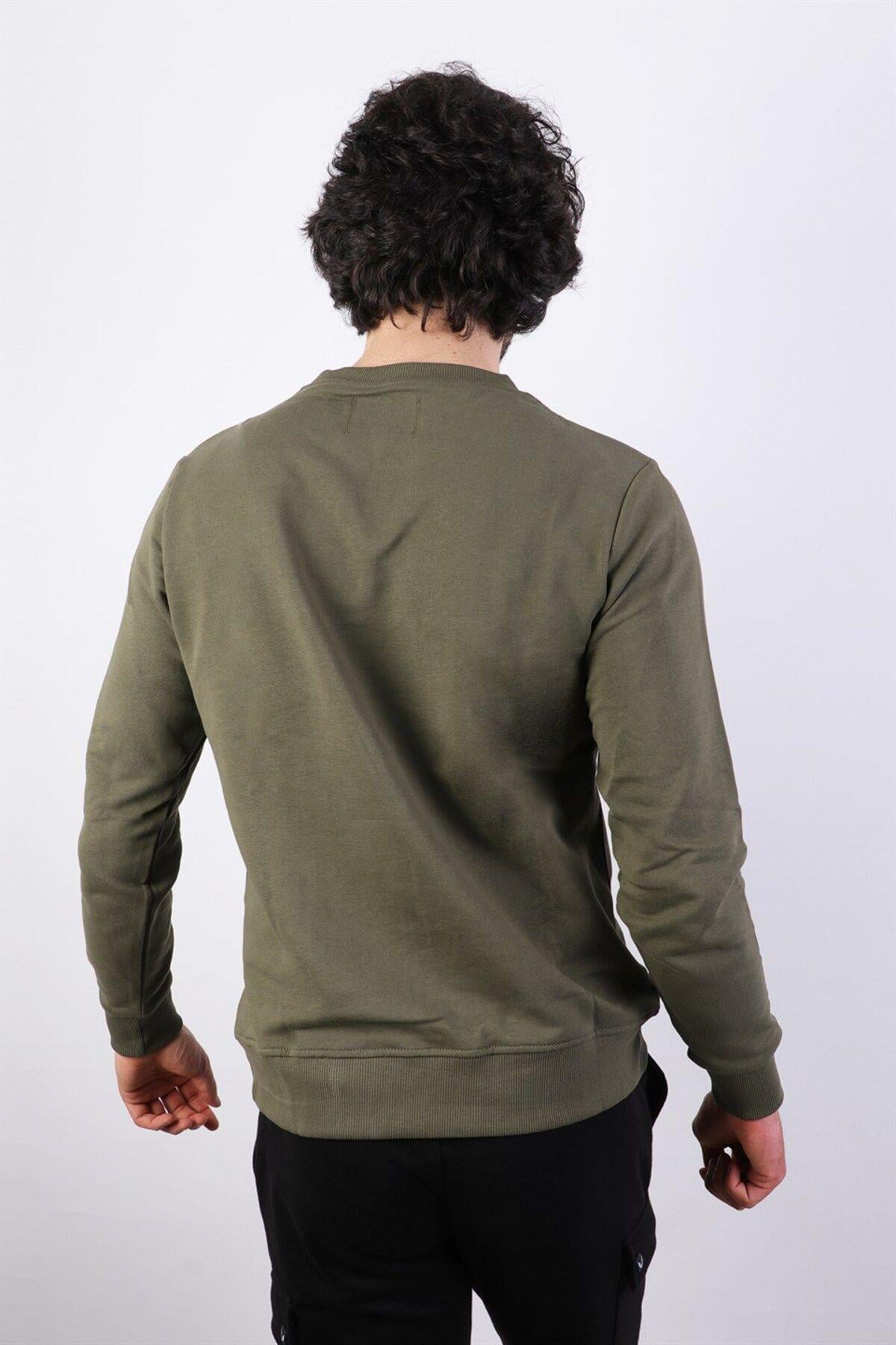 Haki Erkek Baskılı Sweatshirt