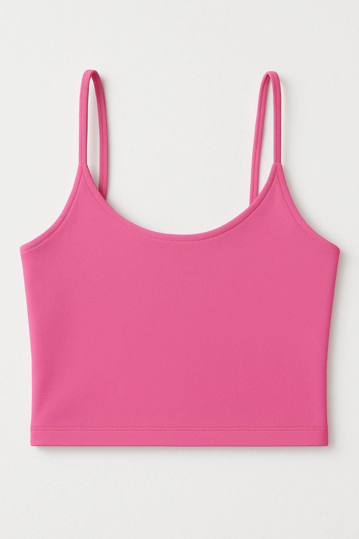 Kadın 2'li Paket Beyaz Pembe Kısa Crop İp Askılı Krop Bluz Büstiyer