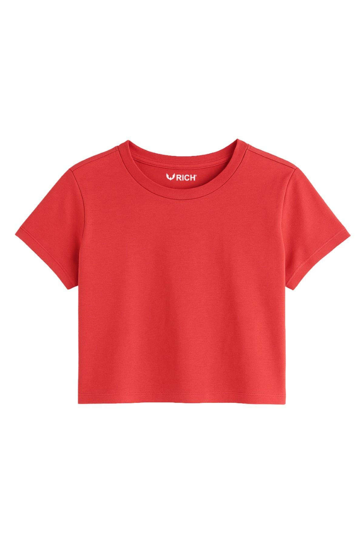 Kadın 4'lü Paket Oversize Crop Tişört %100 Pamuk Bisiklet Yaka T-Shirt