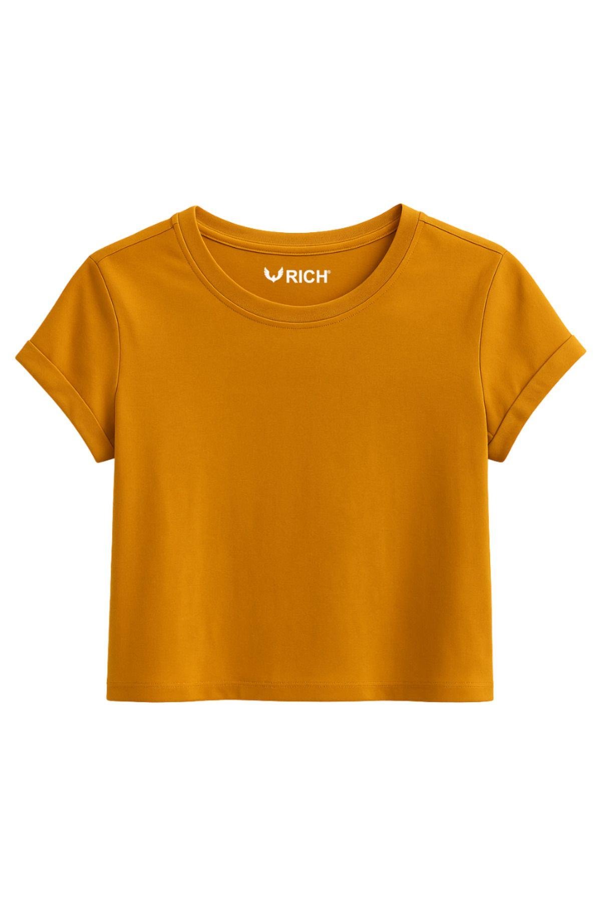 Kadın 4'lü Paket Oversize Crop Tişört %100 Pamuk Bisiklet Yaka T-Shirt