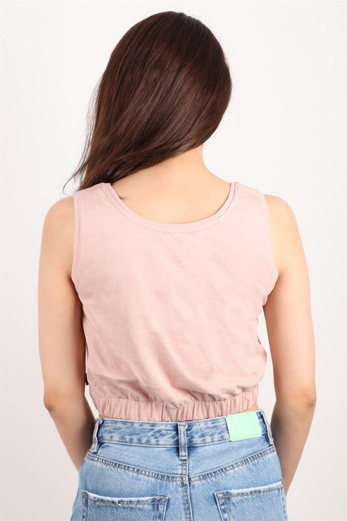 Kadın Baskılı Kolsuz Crop Bluz