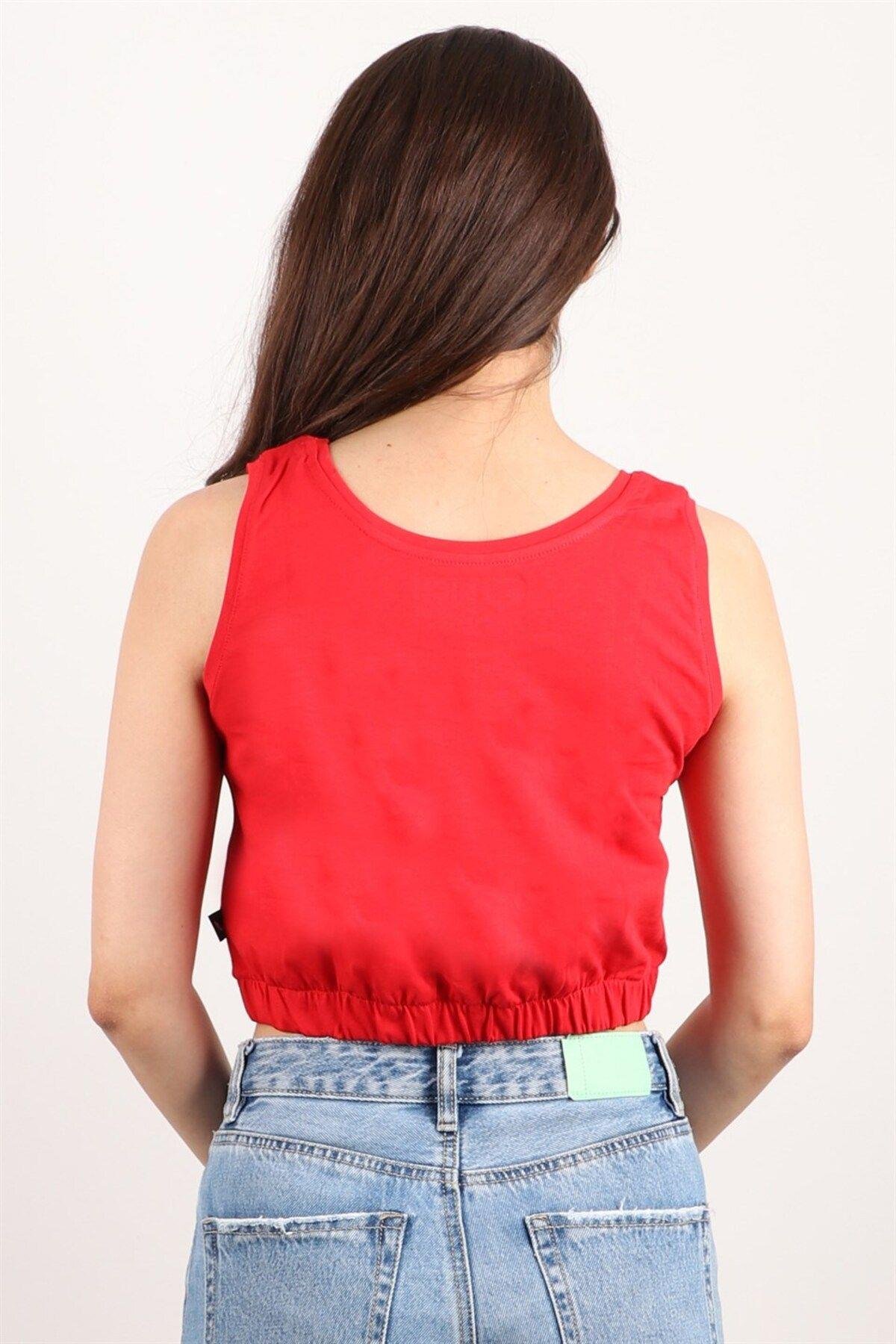 Kadın Baskılı Kolsuz Crop Bluz