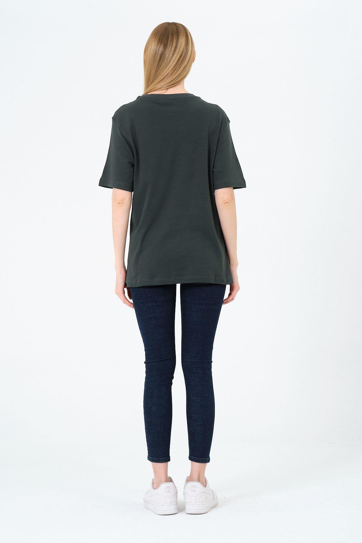 Kadın Bisiklet Yaka Kısa Kollu  Basic T-Shirt - İnterlok Kumaş