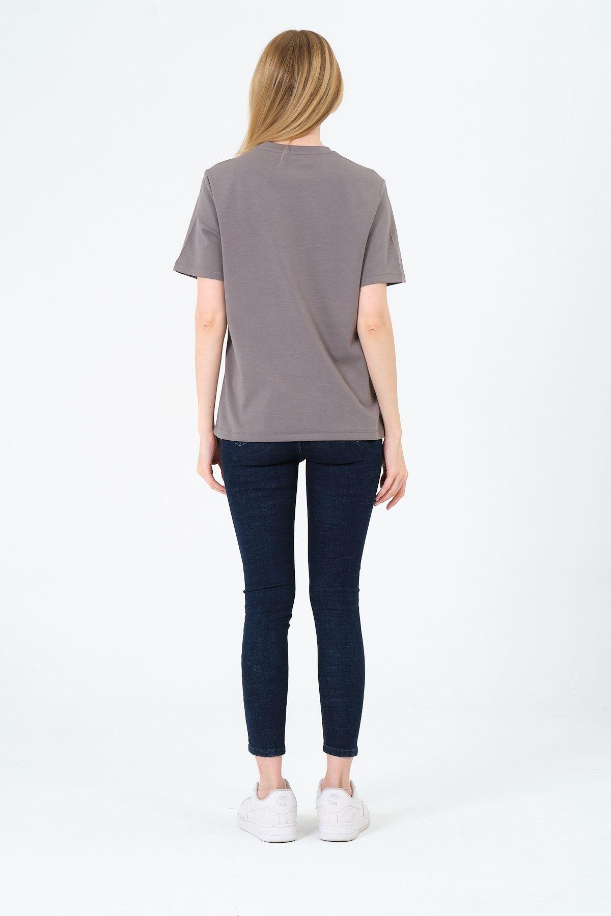 Kadın Bisiklet Yaka Kısa Kollu  Basic T-Shirt - İnterlok Kumaş