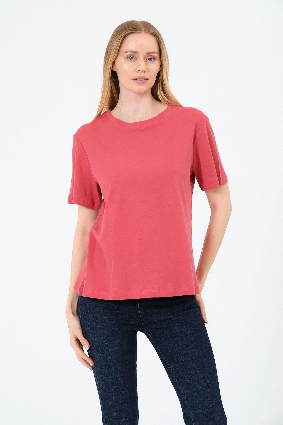 Kadın Bisiklet Yaka Kısa Kollu  Basic T-Shirt - İnterlok Kumaş