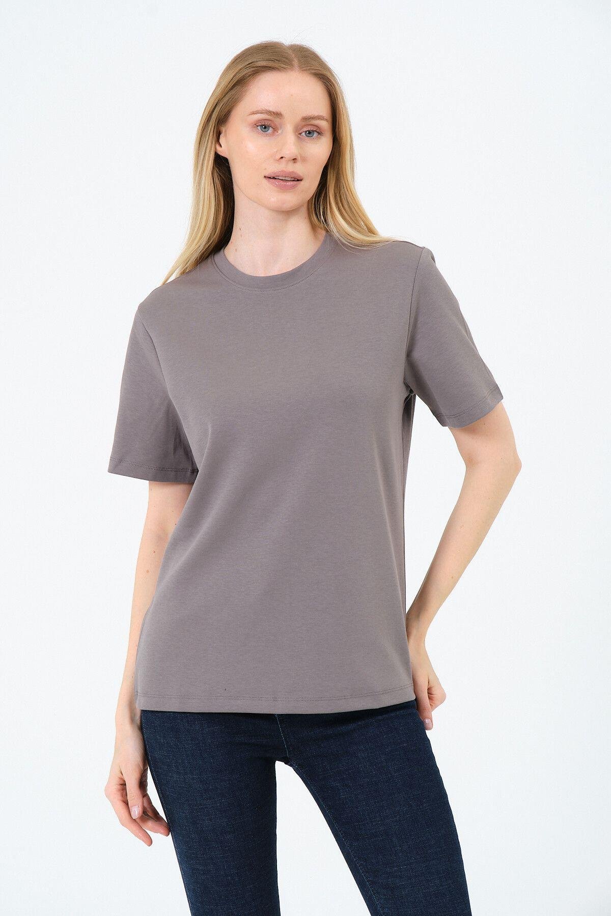 Kadın Bisiklet Yaka Kısa Kollu  Basic T-Shirt - İnterlok Kumaş