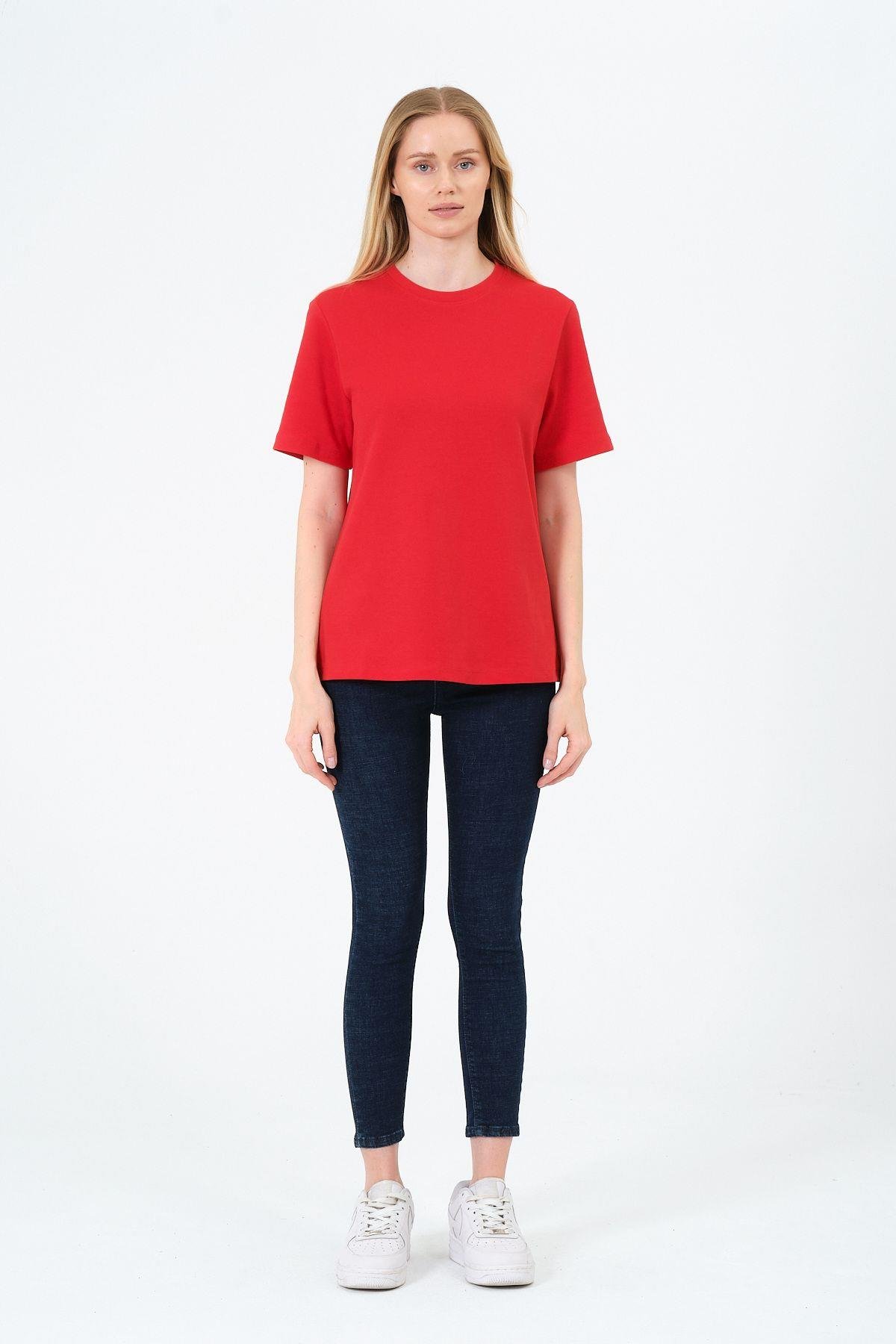 Kadın Bisiklet Yaka Kısa Kollu  Basic T-Shirt - İnterlok Kumaş