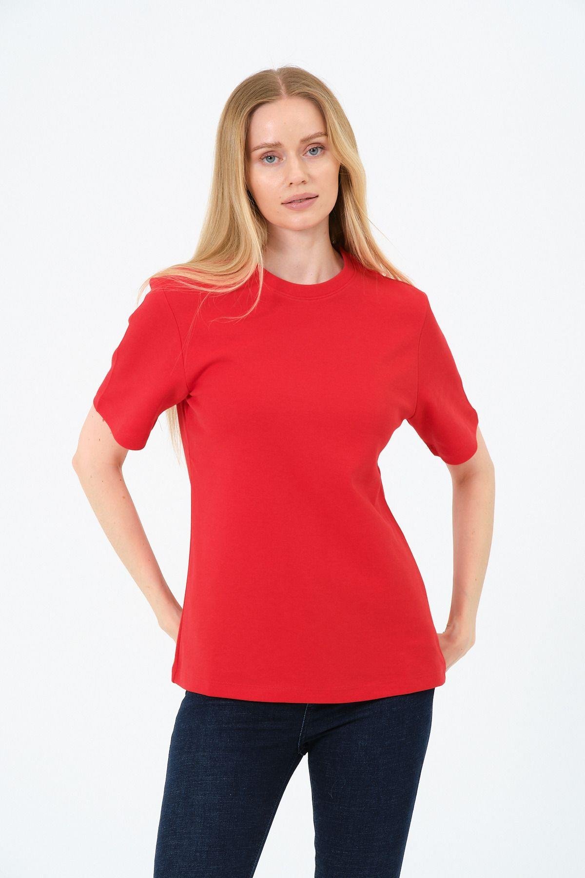 Kadın Bisiklet Yaka Kısa Kollu  Basic T-Shirt - İnterlok Kumaş