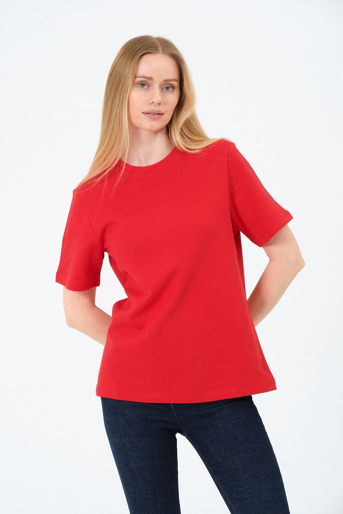 Kadın Bisiklet Yaka Kısa Kollu  Basic T-Shirt - İnterlok Kumaş