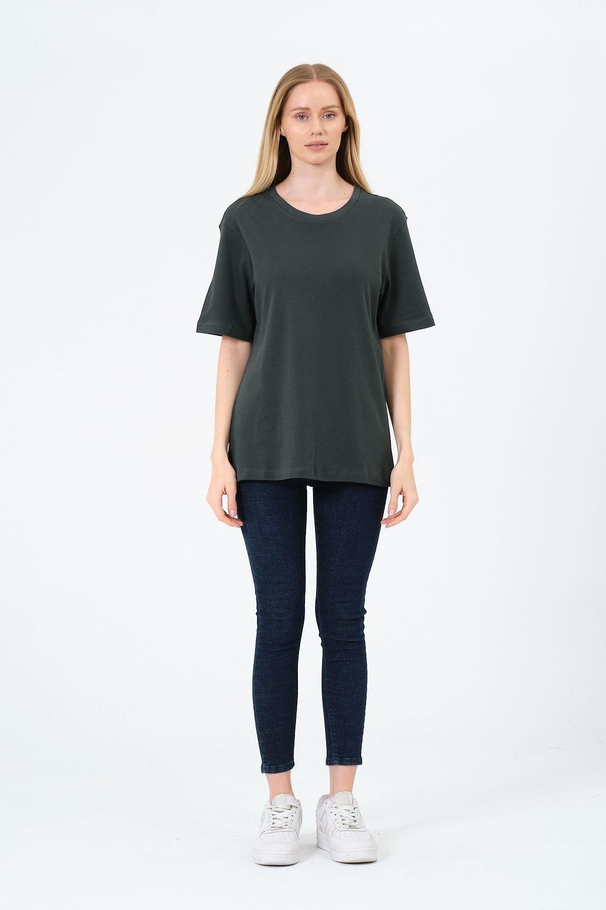 Kadın Bisiklet Yaka Kısa Kollu  Basic T-Shirt - İnterlok Kumaş