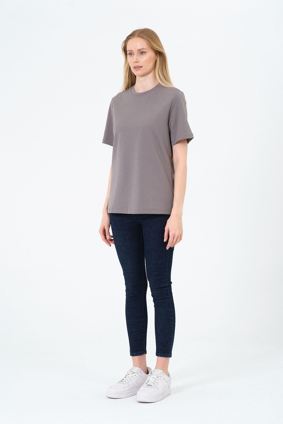 Kadın Bisiklet Yaka Kısa Kollu  Basic T-Shirt - İnterlok Kumaş
