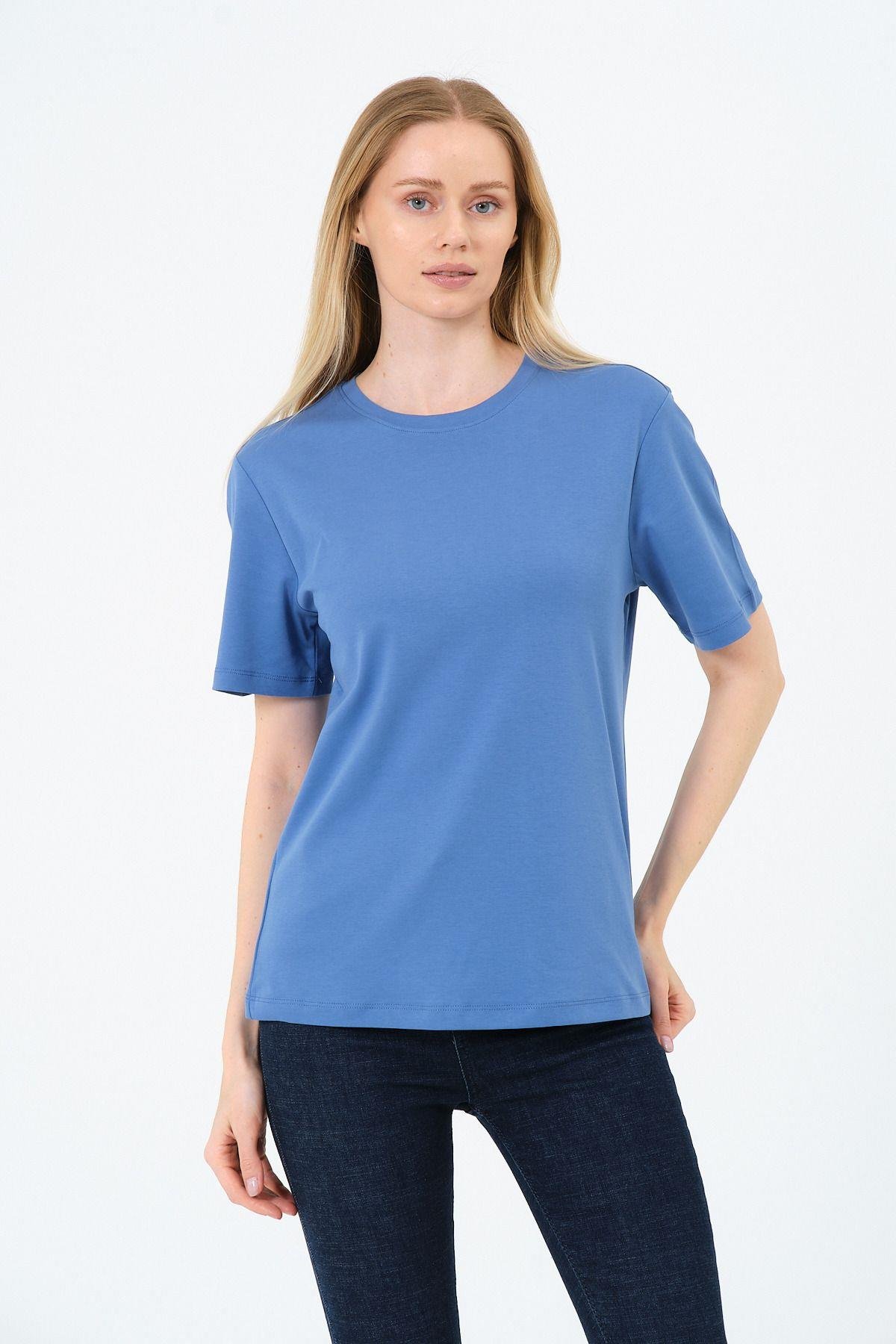 Kadın Bisiklet Yaka Kısa Kollu  Basic T-Shirt - İnterlok Kumaş