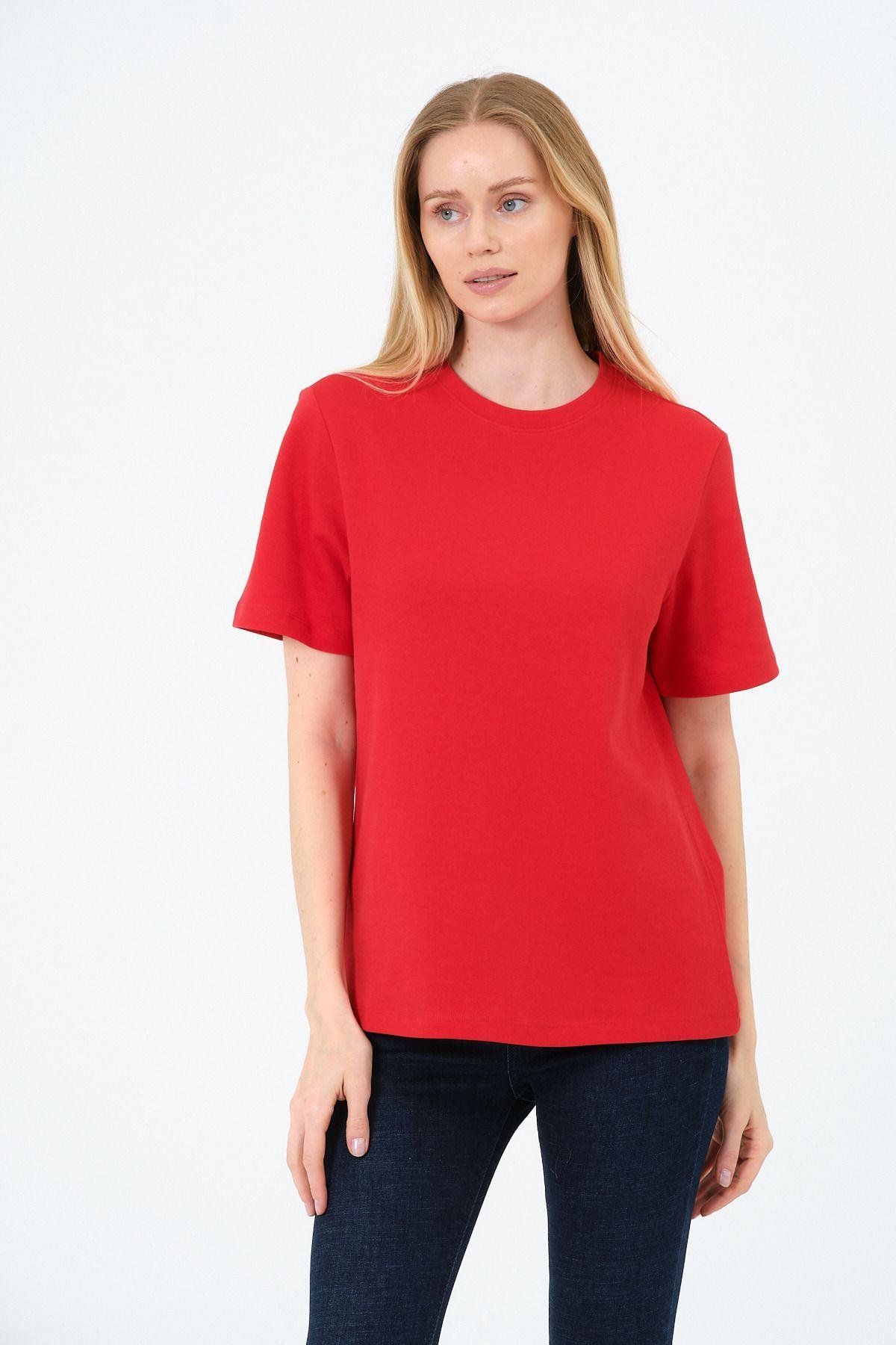 Kadın Bisiklet Yaka Kısa Kollu  Basic T-Shirt - İnterlok Kumaş